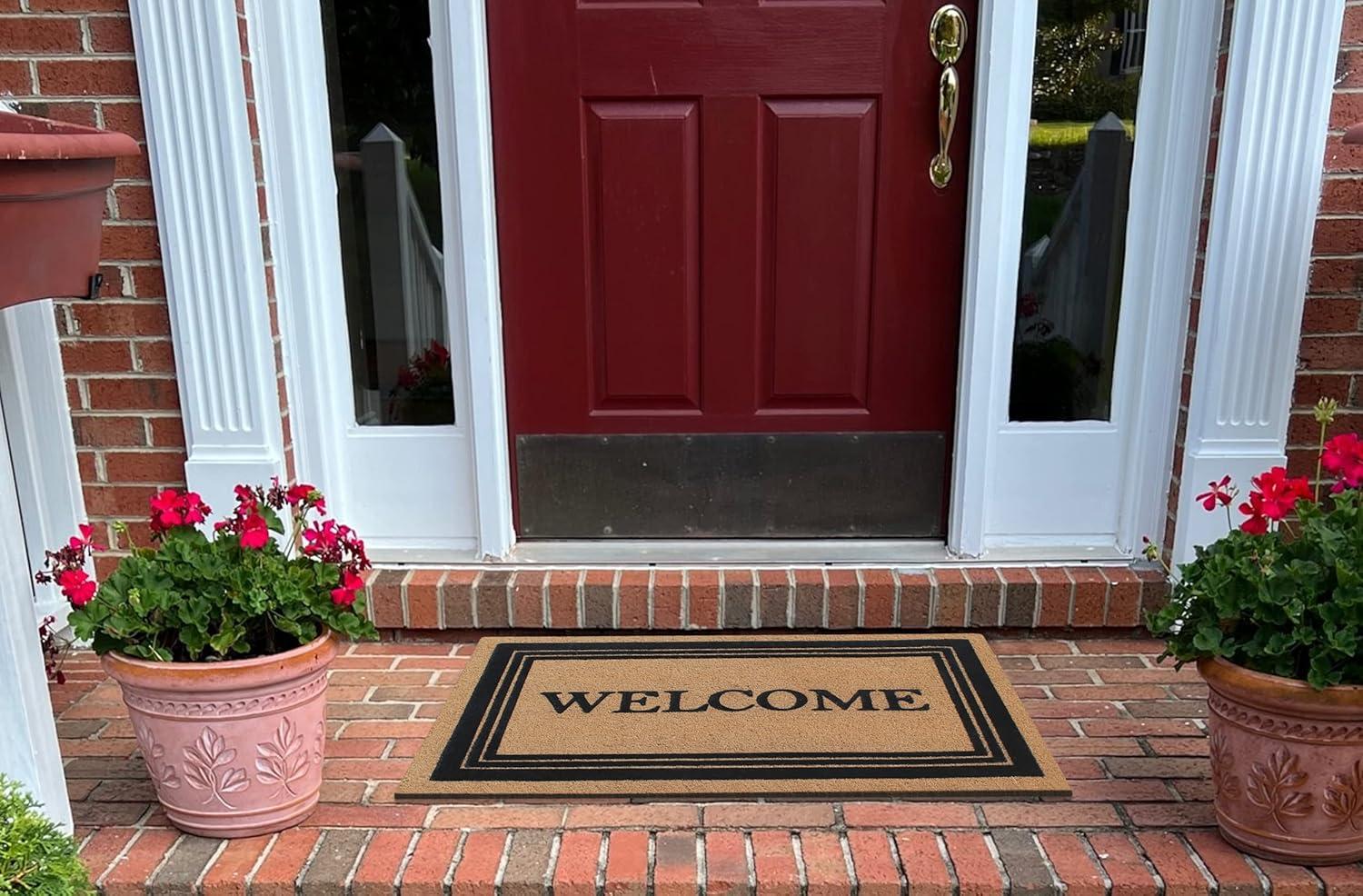 A1HC Welcome Entrance Door Mats, Durable Large Outdoor Rug, Non-Slip, Flock Doormat, Thin-Profile Heavy Duty Door Mat, Indoor Outdoor Front Door, High Traffic Areas, 24" X 39"