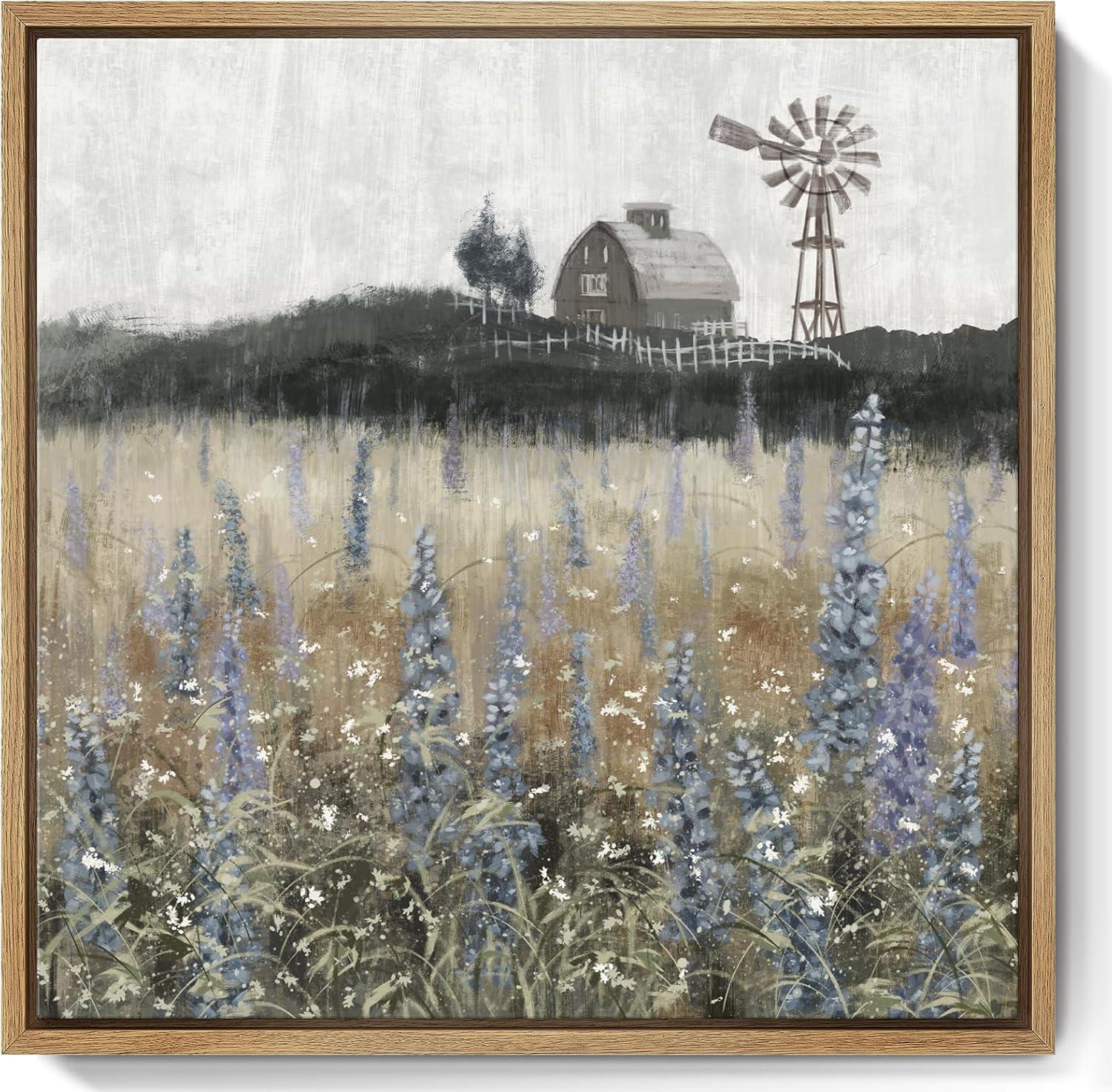 Rustic Countryside Wildflower Field Landscape Canvas Print 14" x 14"