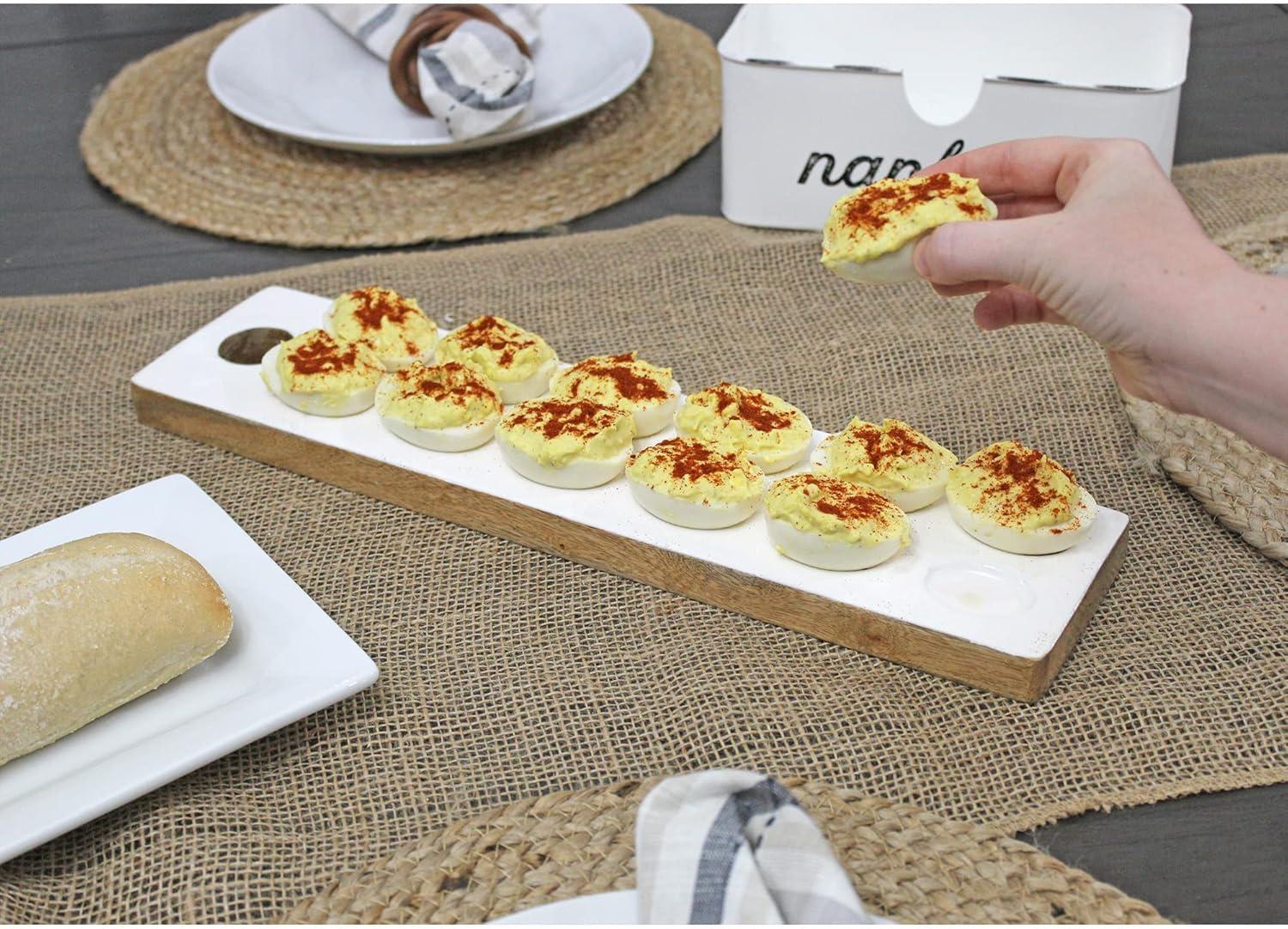 Reversible White Enamel and Mango Wood Deviled Egg Charcuterie Board