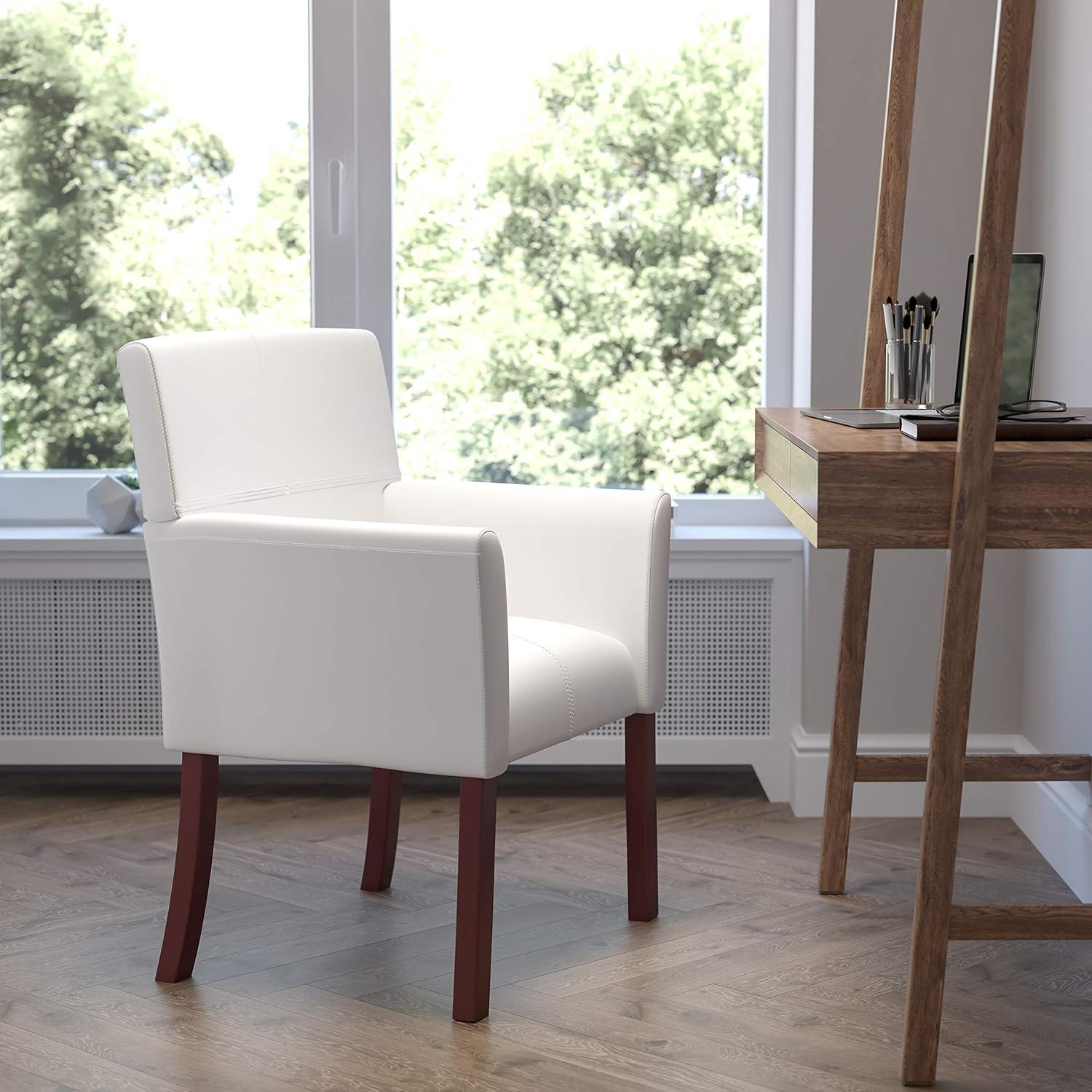 Taylor White LeatherSoft Executive Chair with Mahogany Wood Legs