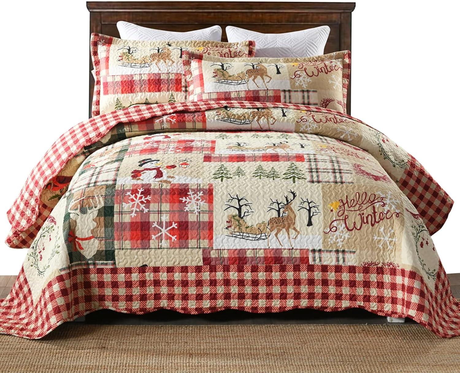 MarCielo Christmas Quilt Set Bedspread Set B022(Queen)