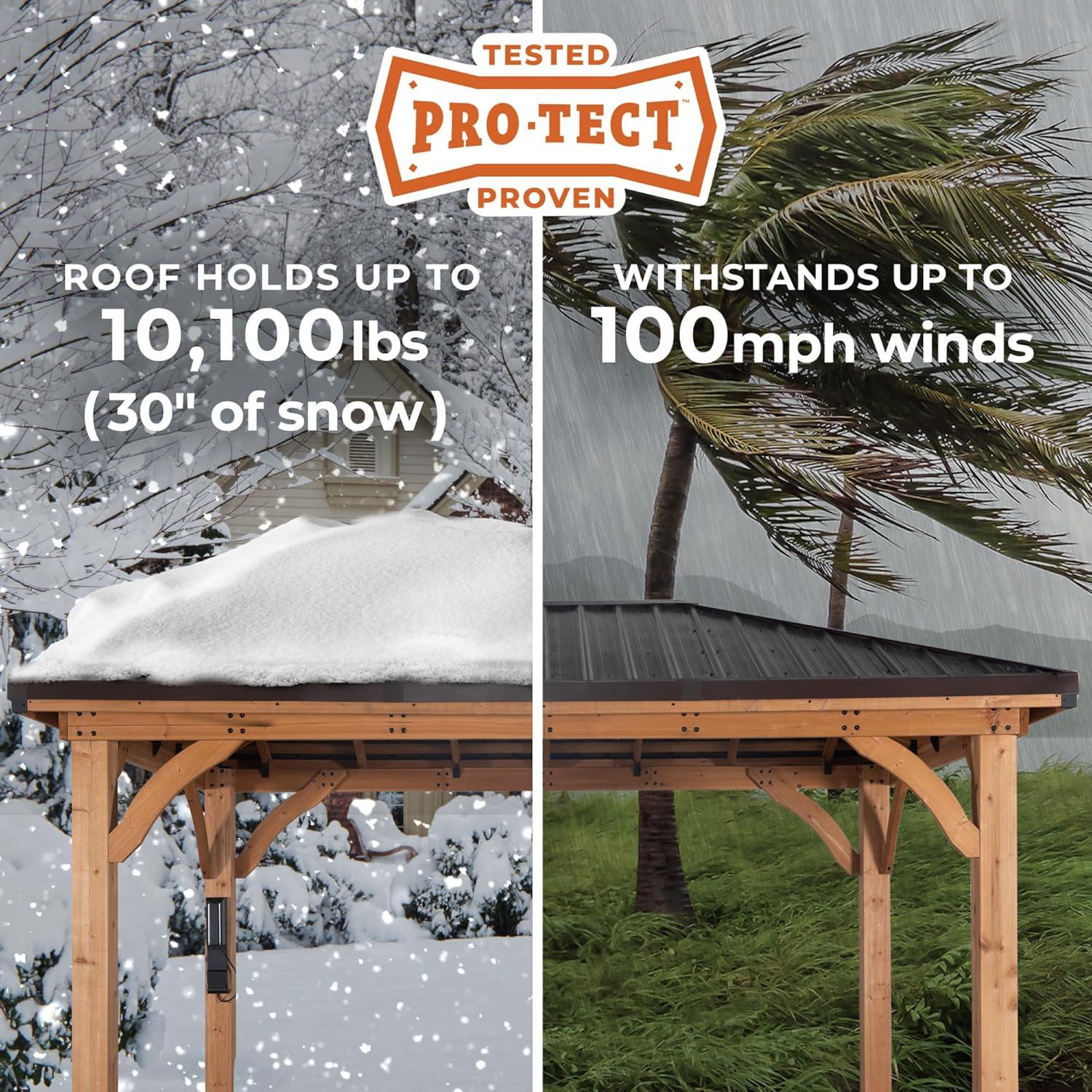 Backyard Discovery Backyard Discovery Barrington 16' x 12' Cedar Wood Outdoor Patio Gazebo with Hardtop Galvanized Steel Hip Roof and PowerPort