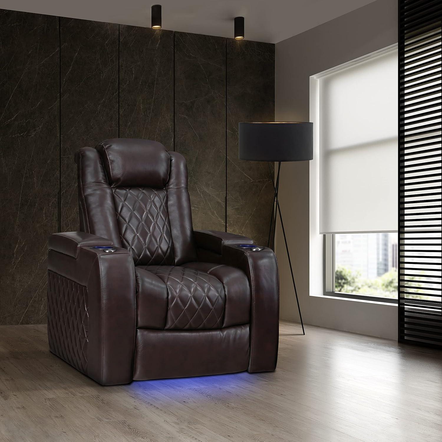 Dark Chocolate Leather Reclining Loveseat with Cup Holders and Storage