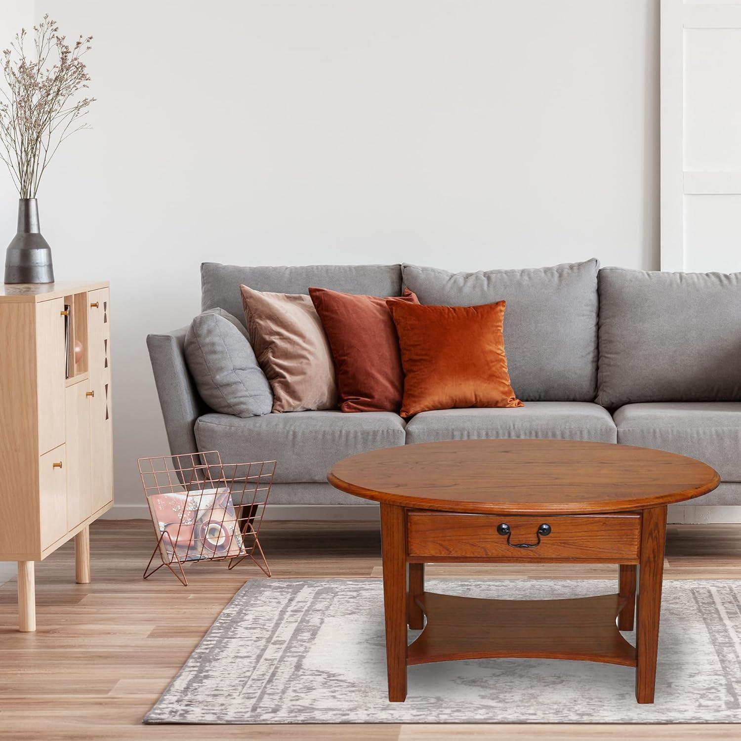 Leick Home 9044-MED One Drawer Oval Coffee Table with Shelf, Medium Oak