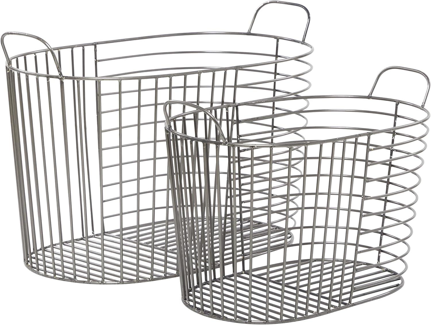 CosmoLiving by Cosmopolitan Metal Round Storage Basket with Handles, Set of 2 21", 17"W, Dark Gray
