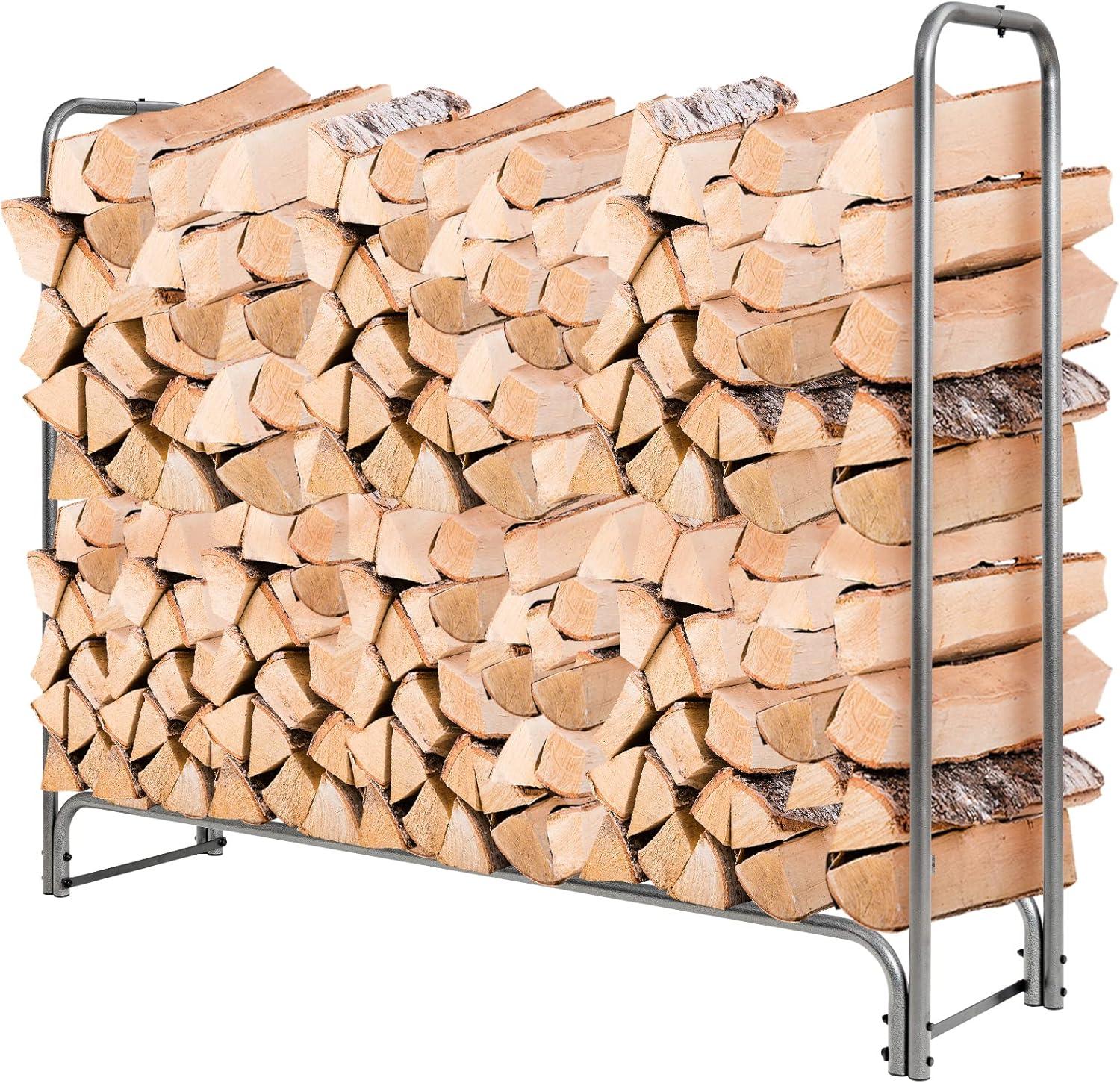 Goplus 5FT Firewood Rack Outdoor with Cover, Heavy Duty Firewood Log Holder, Waterproof Weather Resistant Fire Wood Rack Storage Stacker, Steel Tubular Log Stand for Fireplace, Patio, Courtyard