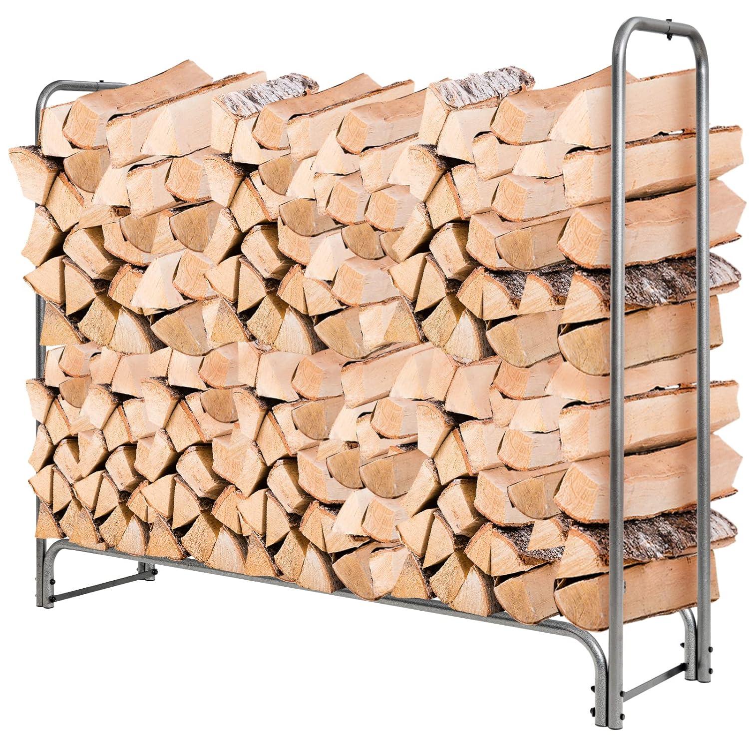 Goplus 5FT Firewood Rack Outdoor with Cover, Heavy Duty Firewood Log Holder, Waterproof Weather Resistant Fire Wood Rack Storage Stacker, Steel Tubular Log Stand for Fireplace, Patio, Courtyard