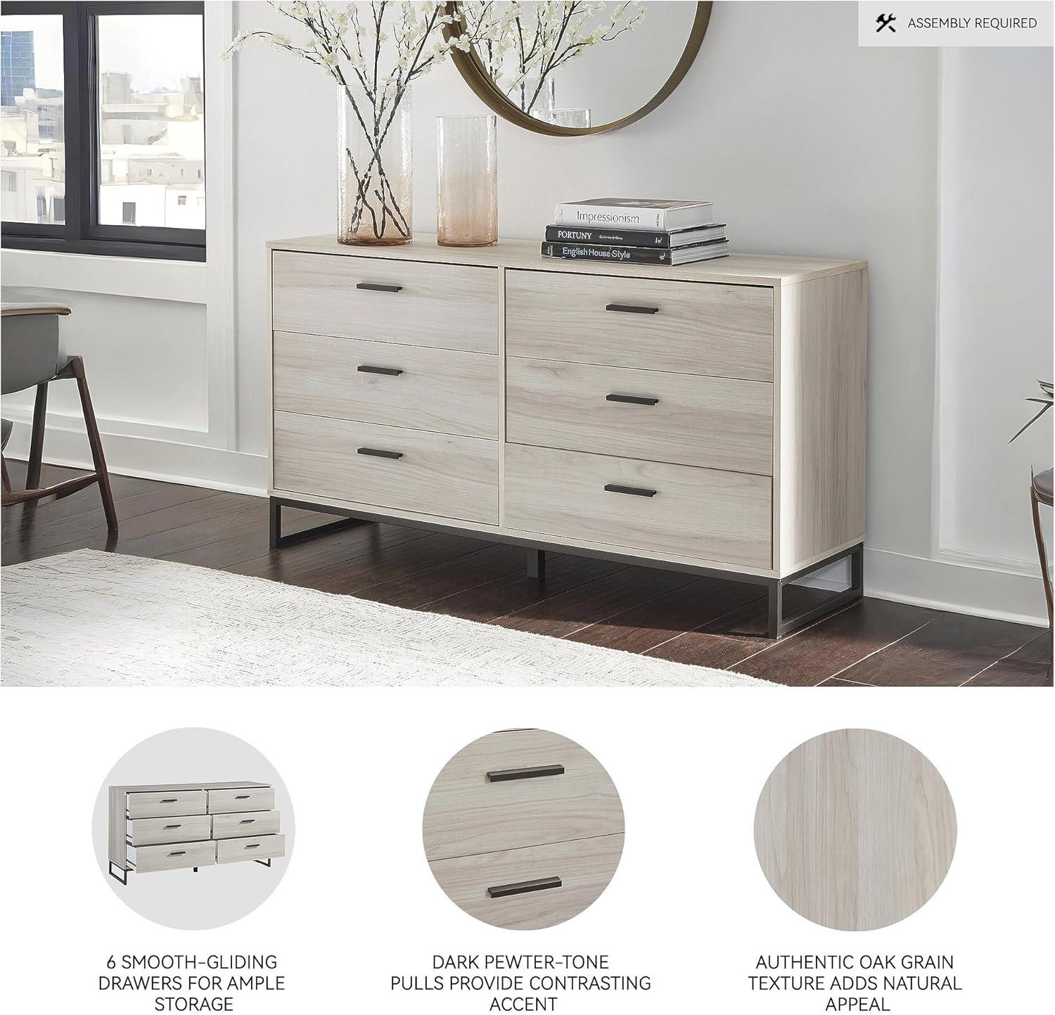Signature Design by Ashley Contemporary Socalle 6 Drawer Dresser, Light Natural