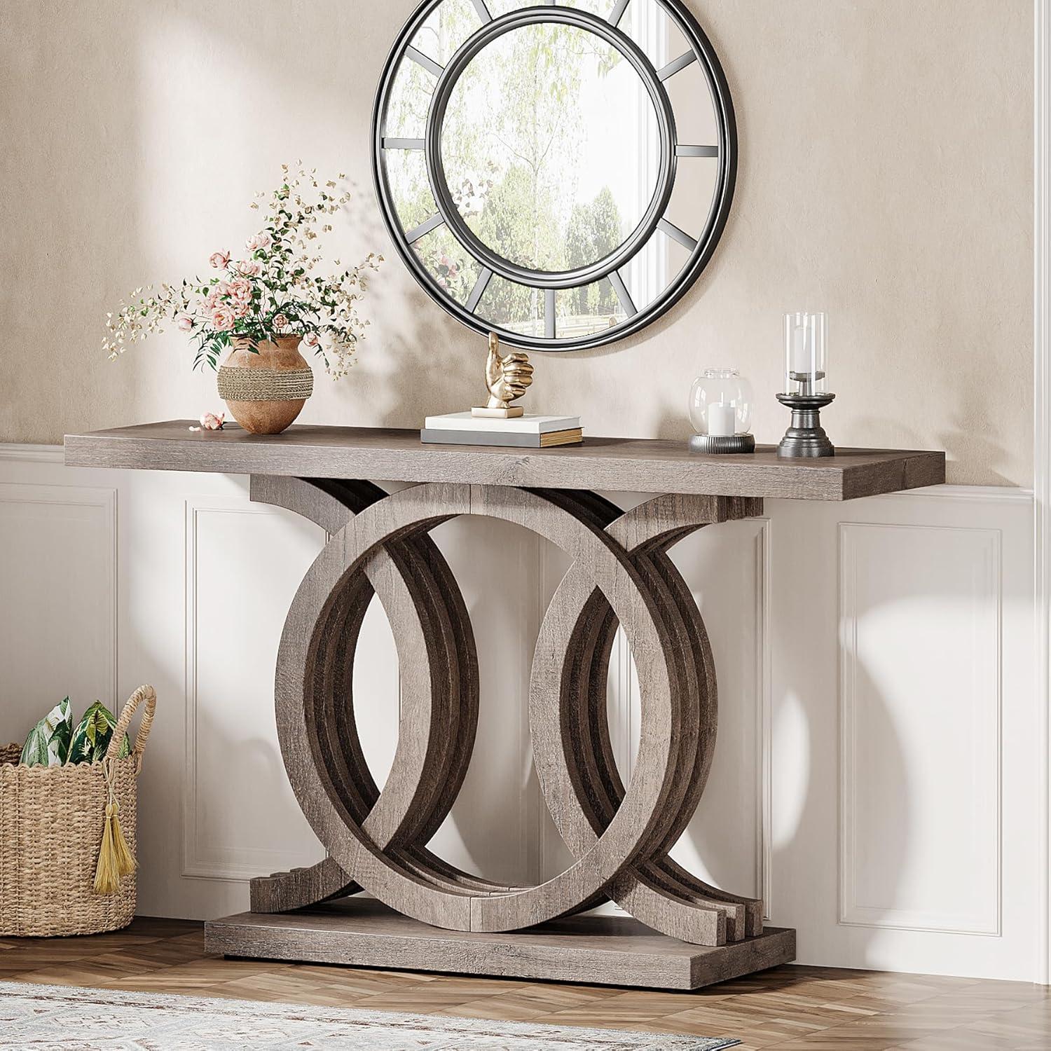 Farmhouse Console Sofa Table, 55 Inches Entryway Hallway Foyer Table White