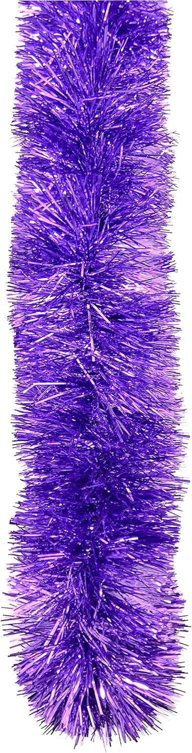 Festive, Holiday Tinsel Garland. 25 Ft. Super Ultra Lush, Extra Thick Multi-Layer Foil Tinsel: Fetival, Christmas, Valentine's Day, Birthday, Celebration, Party, Special Event. Color: Purple