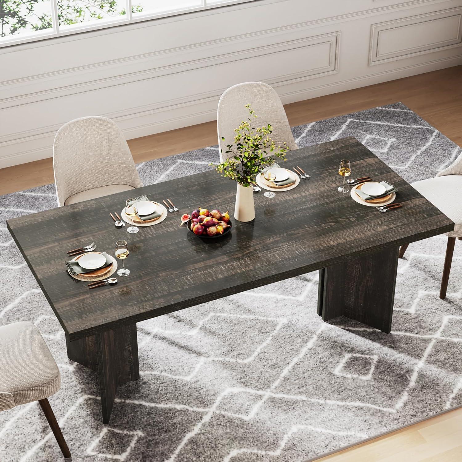 Tribesigns Dining Room Table for 4-6, 63" Farmhouse Wood Kitchen Table for Kitchen, Dark Brown