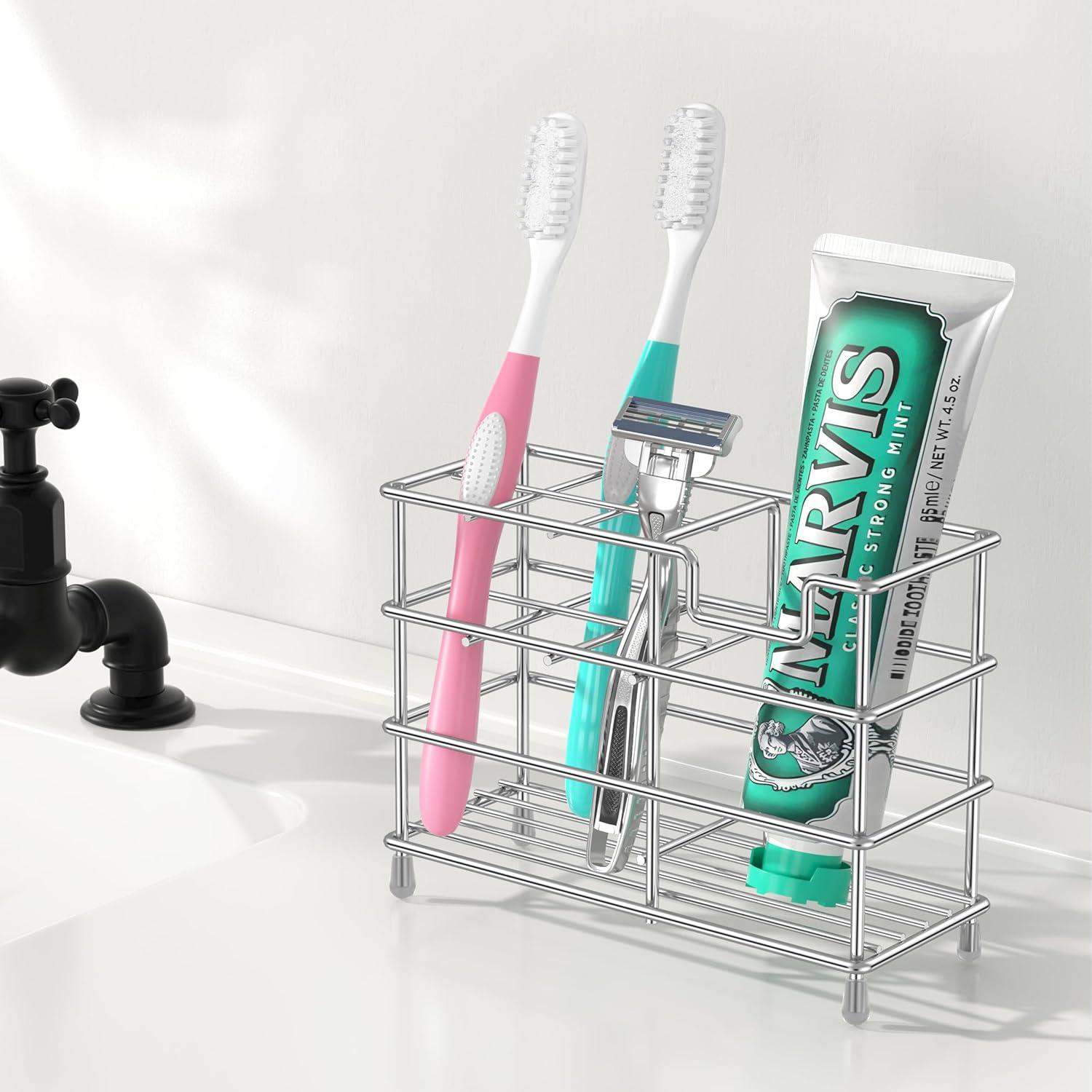 Small bathroom toothbrush holder, 5 compartments silver