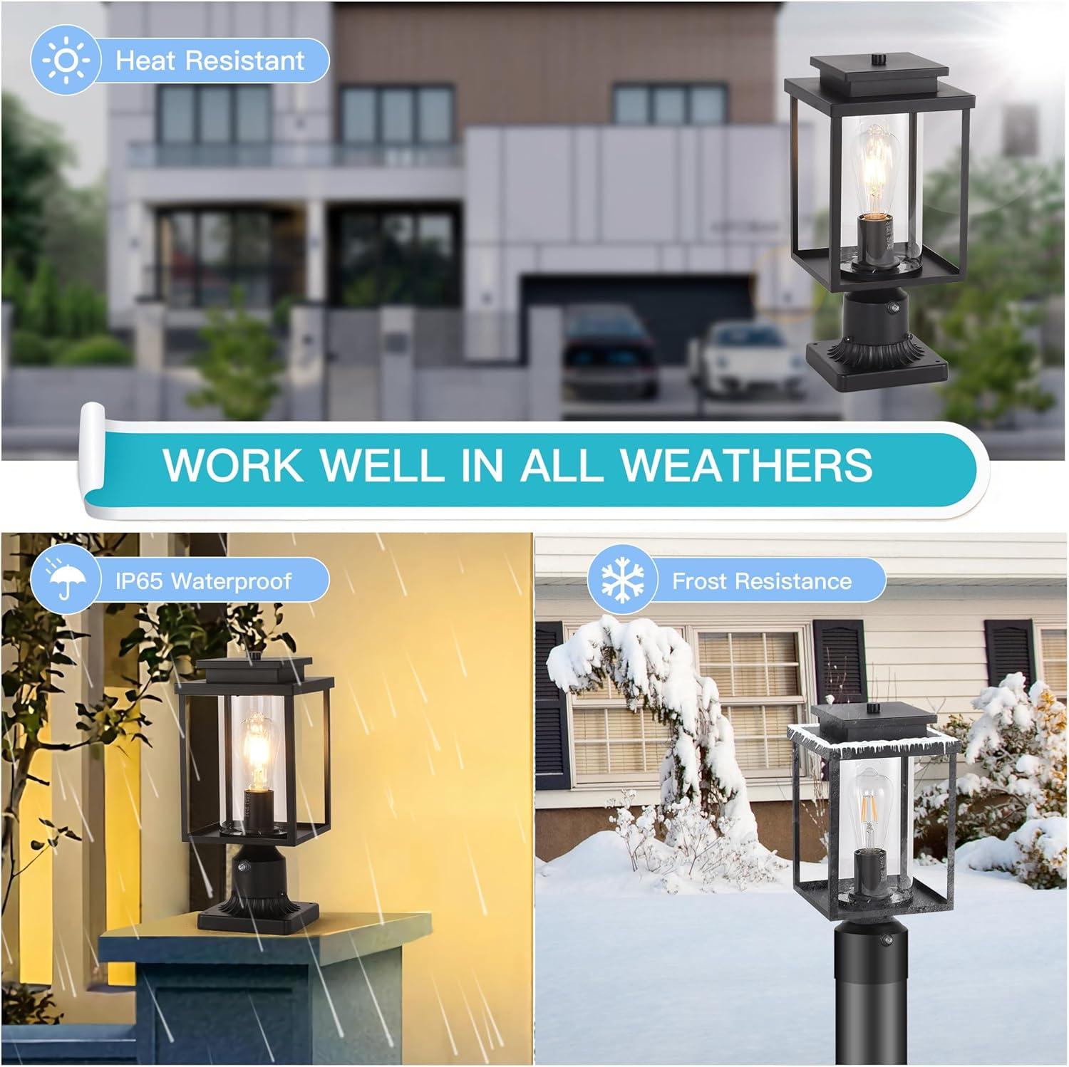 Solar Lamp Post Light, Solar Post Lights Outdoor Waterproof, Solar Light for Pole Outside, Dusk to Dawn Black Outdoor Light Pole with Remote Control, Three Modes