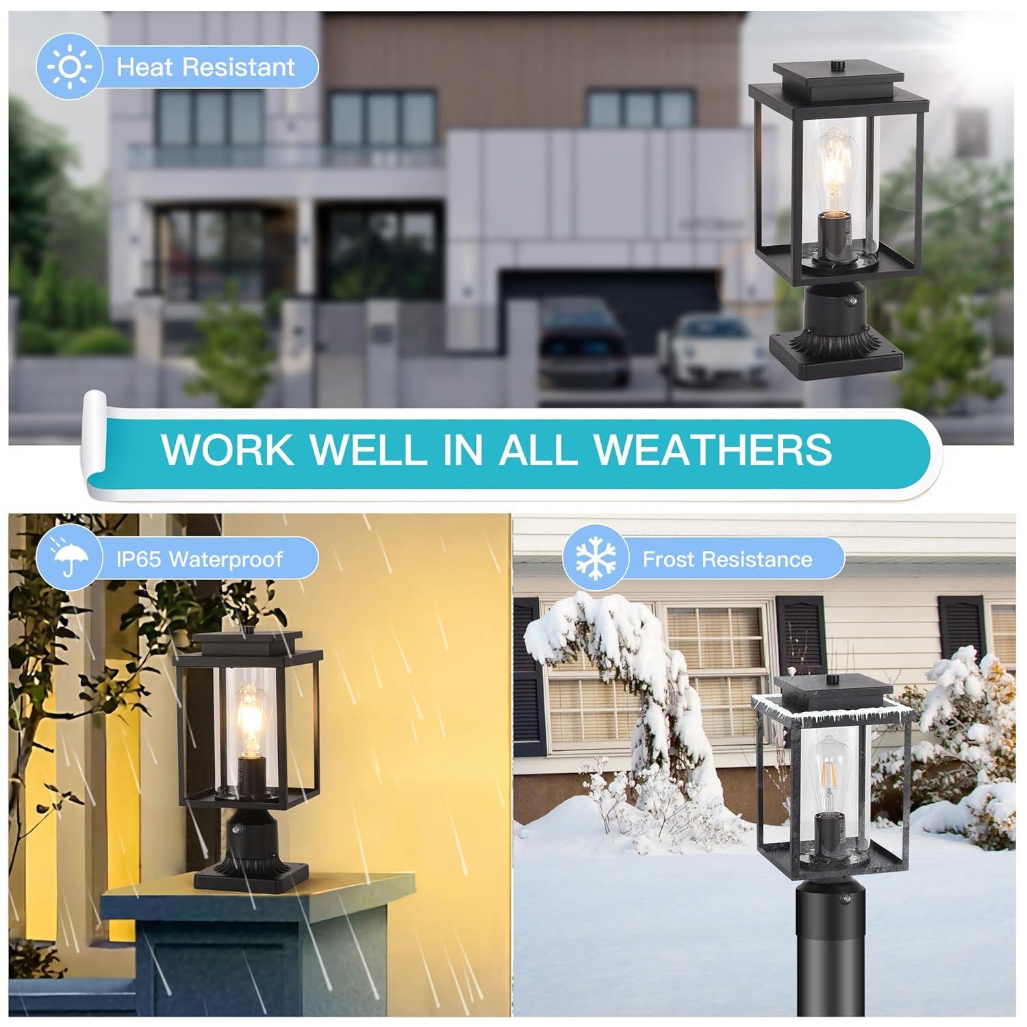 Dusk to Dawn Outdoor Post Light Hardwired, Black Lamp Post Lights with Pier Mount Base, Waterproof Exterior Lamp Post Lantern with Clear Class, Pole Light for Garden Yard Patio Pathway