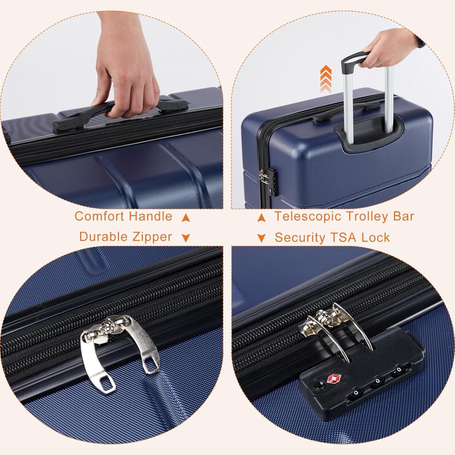 Smugdesk.com 3-Piece Luggage Set, ABS Travel Suitcase Set with TSA lock