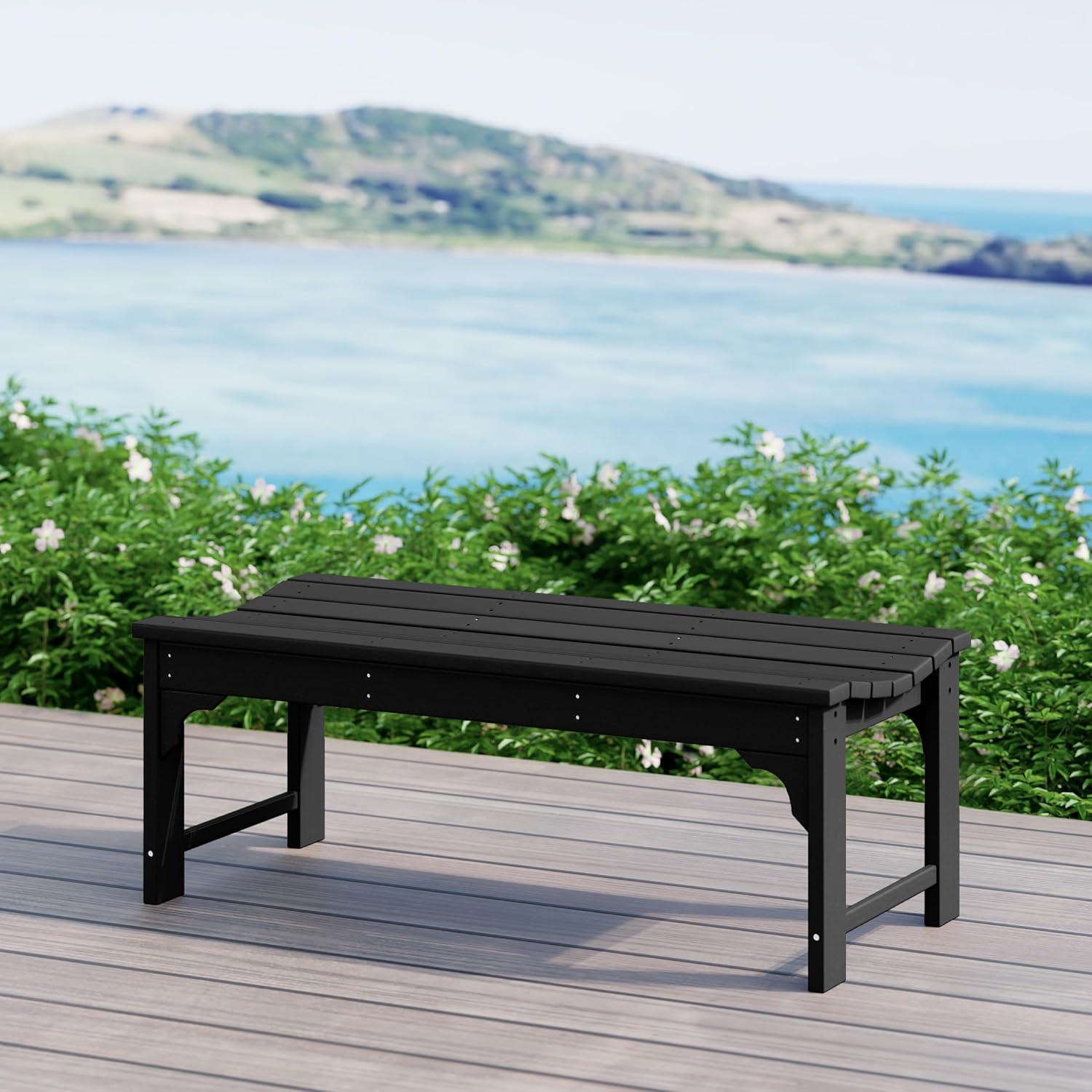 WestinTrends  Backless All-Weather Outdoor Bench for Patio Garden, Black
