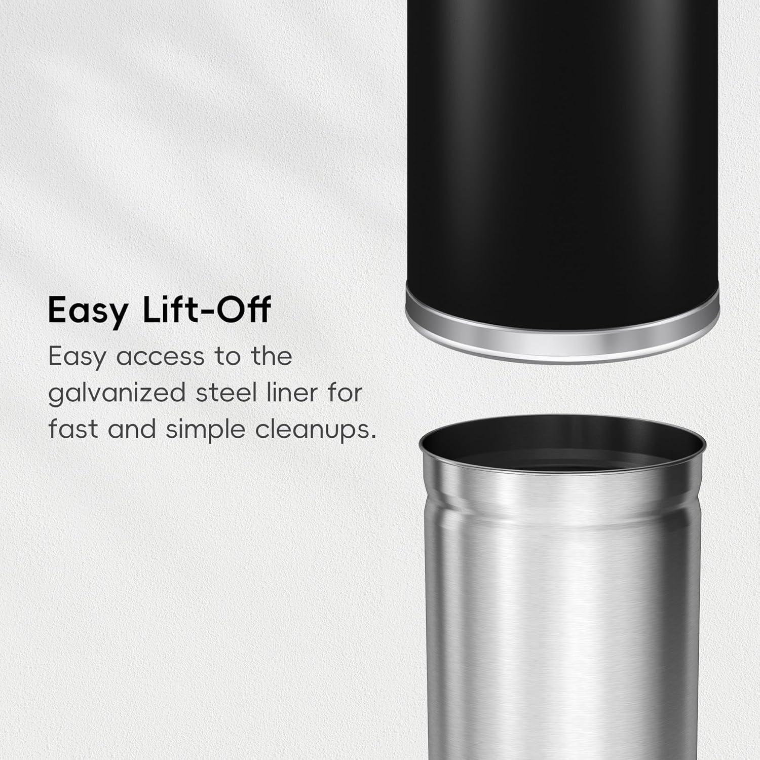 EKO 56L Eternal Black Open Top: Stainless Steel Indoor Trash Can, 13 Gallon Capacity, Spot Clean, 15.3" Width