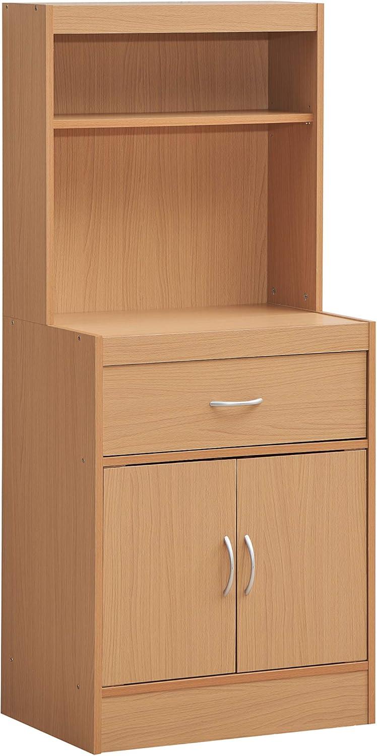 54 x 15.75 x 23.62 in. Open Shelves, 1-Drawer & Bottom Enclosed Storage Kitchen Cabinet, Beech