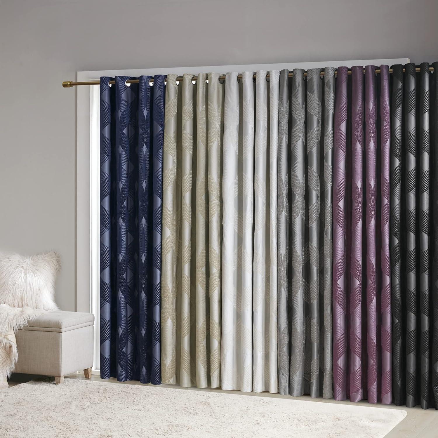 Madison Park Bentley Ogee Knitted Jacquard Geometric Total Blackout Single Curtain Panel