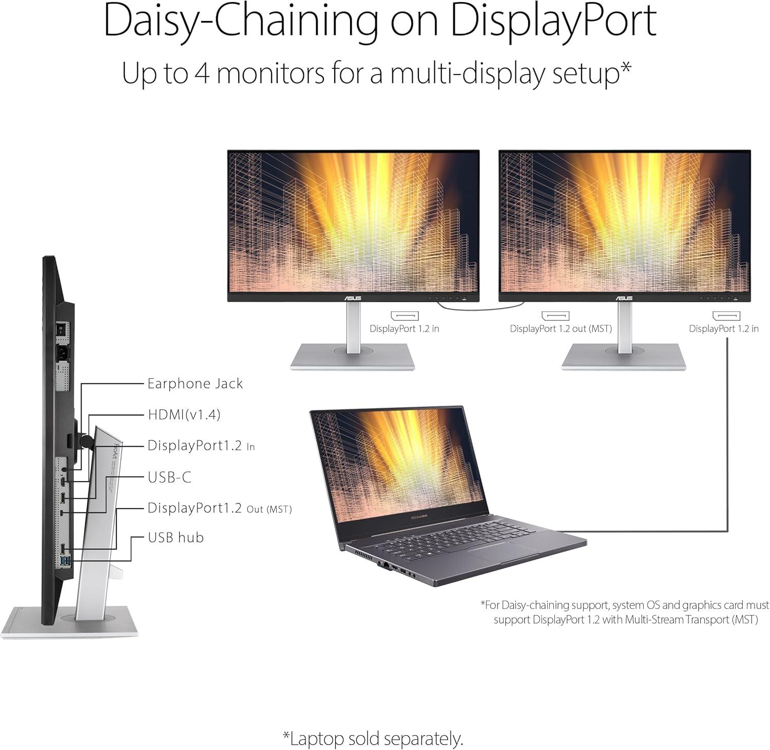 ASUS ProArt PA278CV Professional Monitor – 27", IPS, QHD (2560 x 1440), 100% sRGB, 100% Rec. 709, Color Accuracy ΔE < 2, Calman Verified, USB-C, DisplayPort Daisy-chaining, ProArt Preset,  Ergo Stand