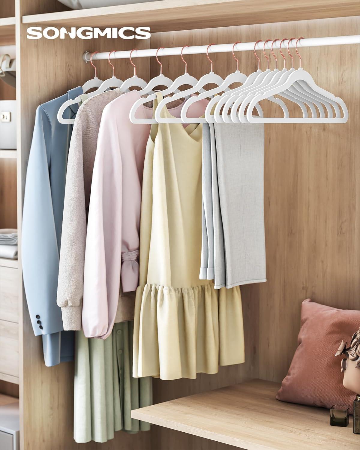 50 Pack Velvet Hangers Non-Slip Clothes Hanger with Rose Gold-Colored Swivel Hooks Space Saving White