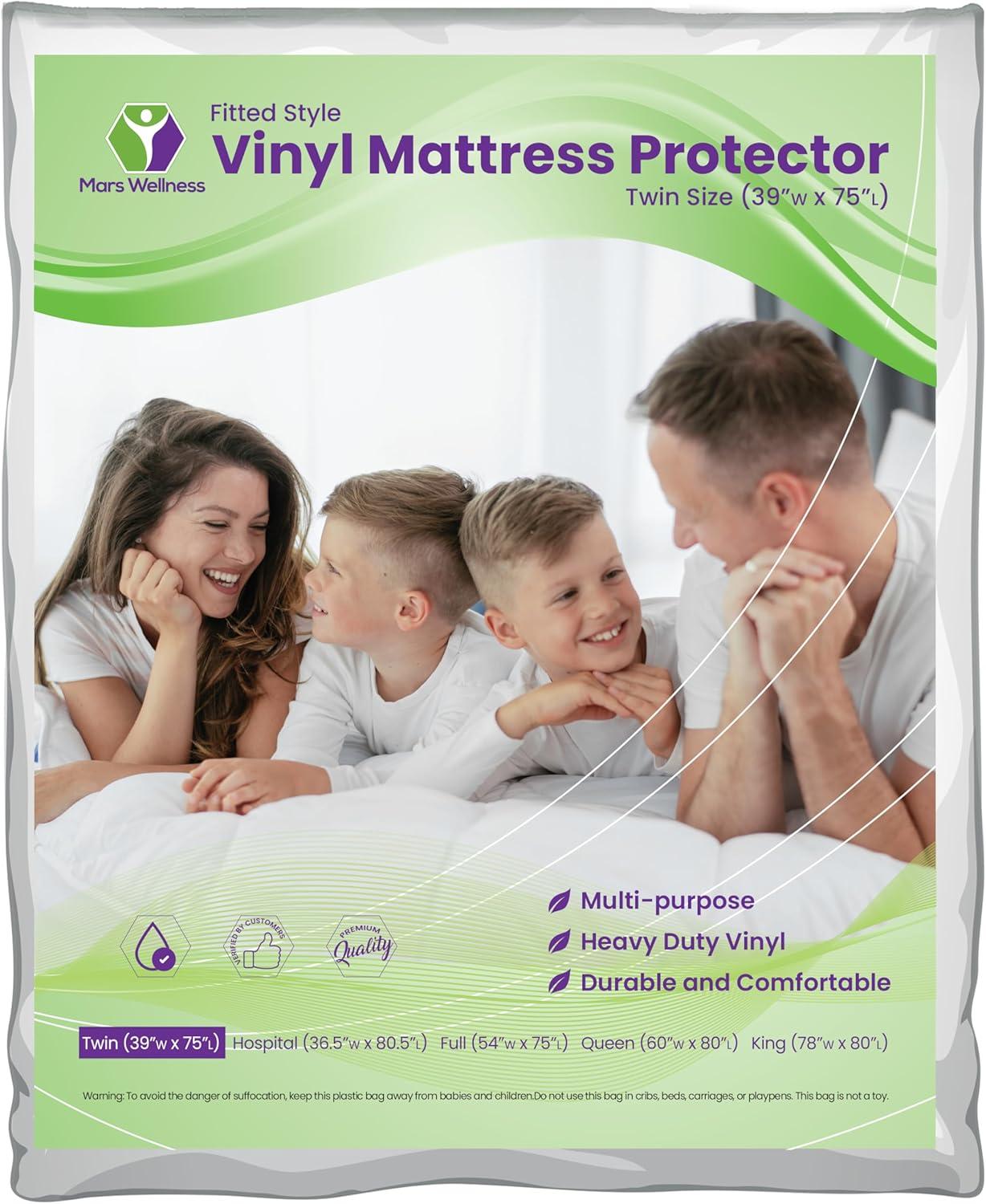 Mars Wellness Waterproof Vinyl Mattress Protector and Cover - White Mattress Cover Sheet Fitted Twin