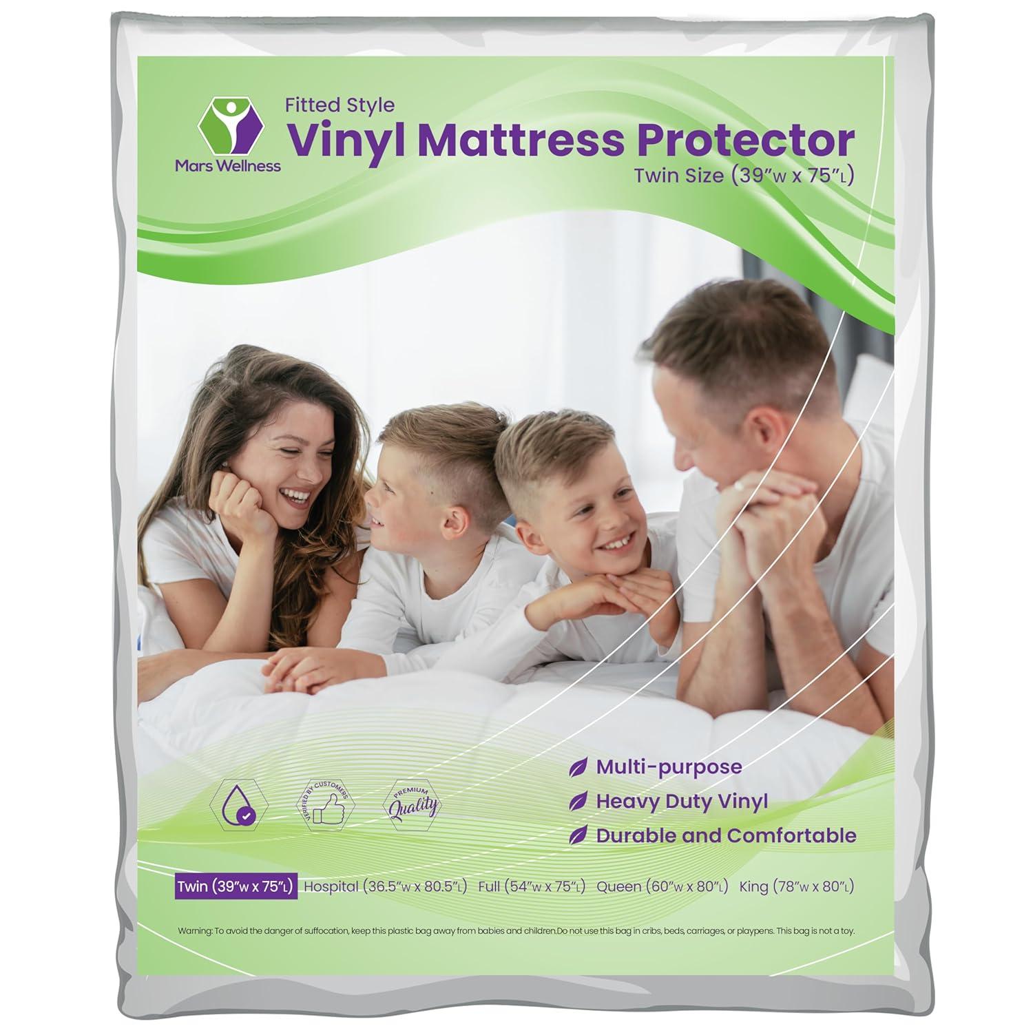 Mars Wellness Waterproof Vinyl Mattress Protector and Cover - White Mattress Cover Sheet Fitted Twin