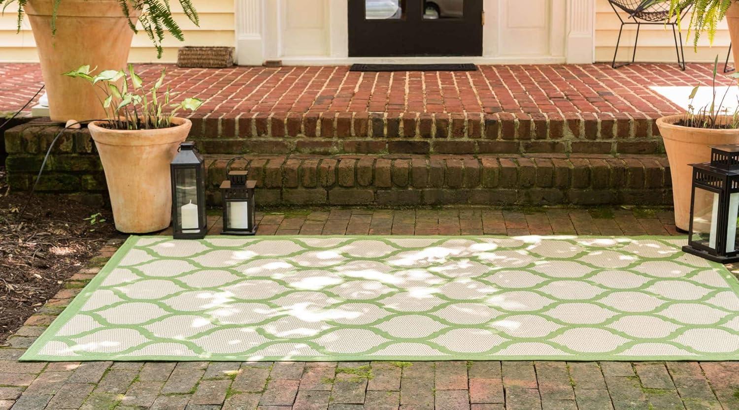 Unique Loom 6' 1 x 9' 0 Beige and Green Outdoor Trellis Moroccan Area Rug