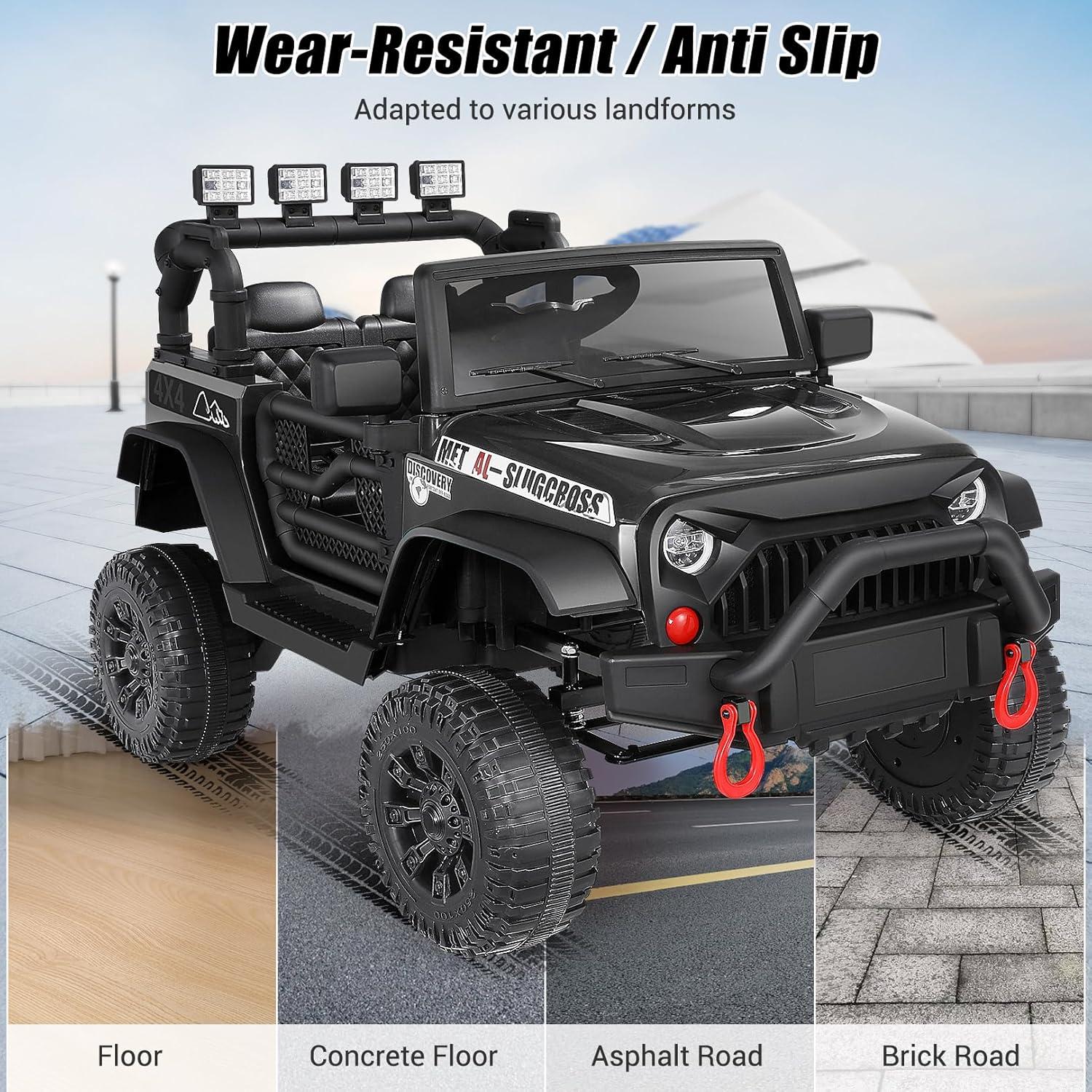 Ancheer Alex 24V Electric Ride on Jeeps for Kids, Ride On Car Truck with Remote Control, Battery Power Car Wheels for Kids w/LED Lights, Bluetooth, Music, 3 Speeds, 24 Volt Ride on Toys for Boys and Girls