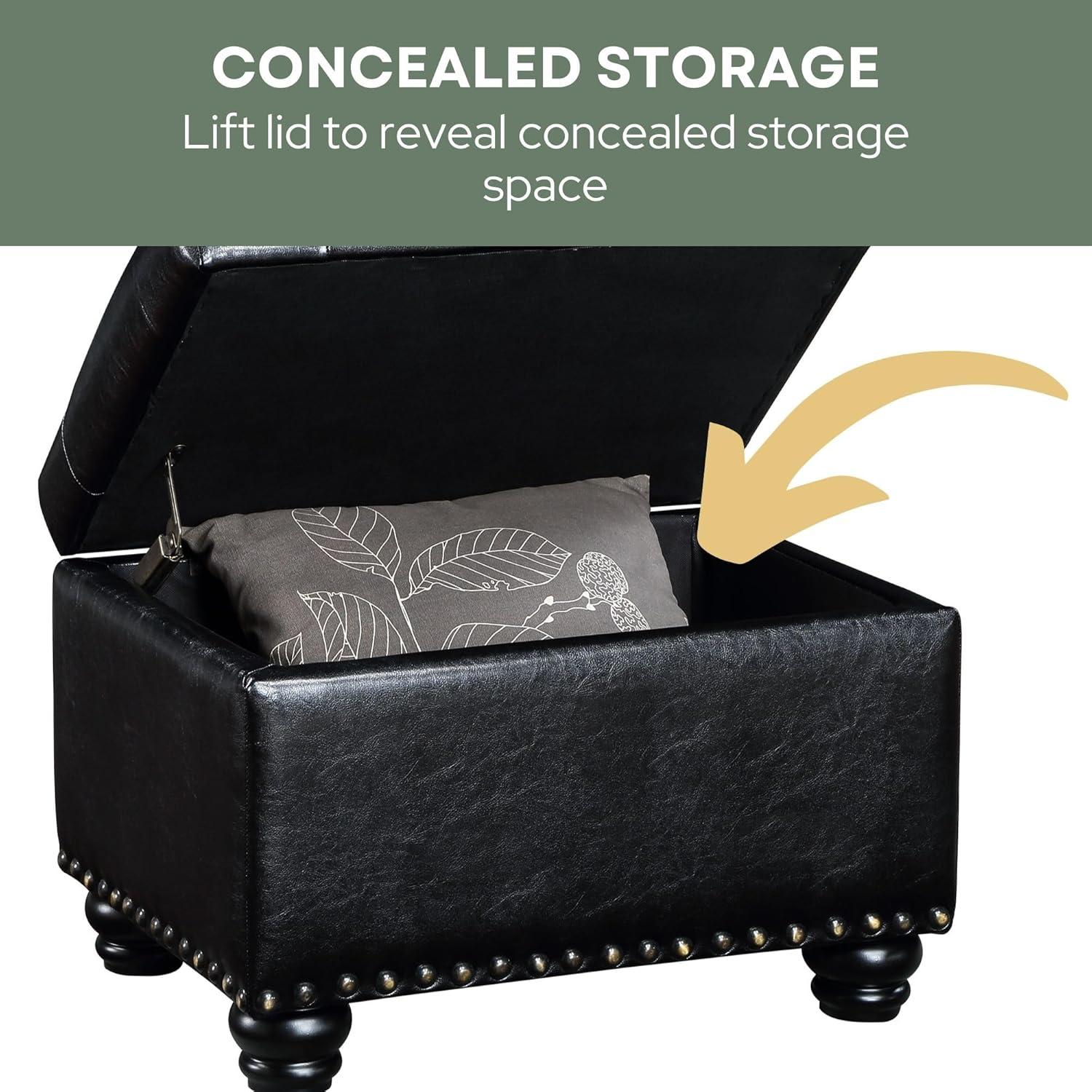 Convenience Concepts Designs4Comfort 5th Avenue Storage Ottoman, Black Faux Leather