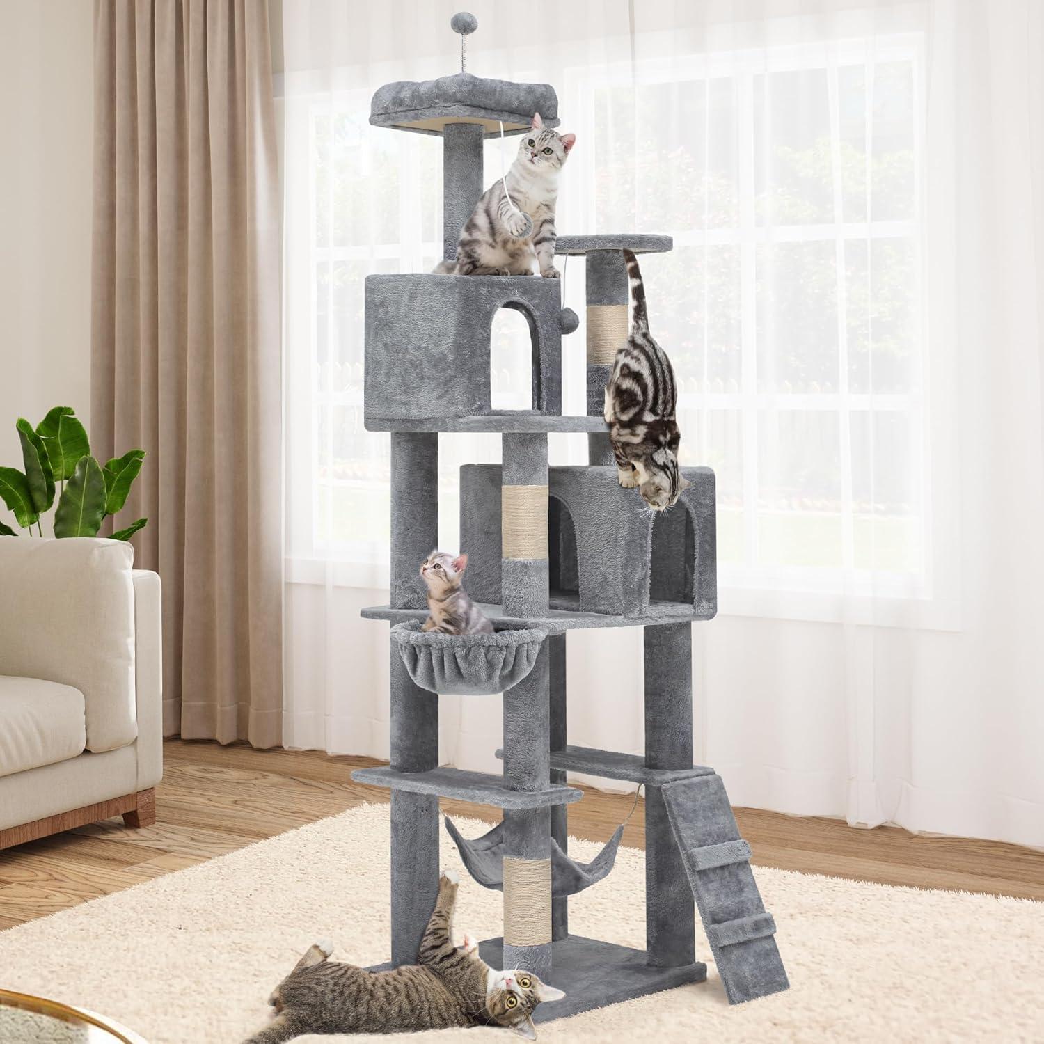 Light Gray 75" Multi-Level Cat Tree Tower with Sisal Posts