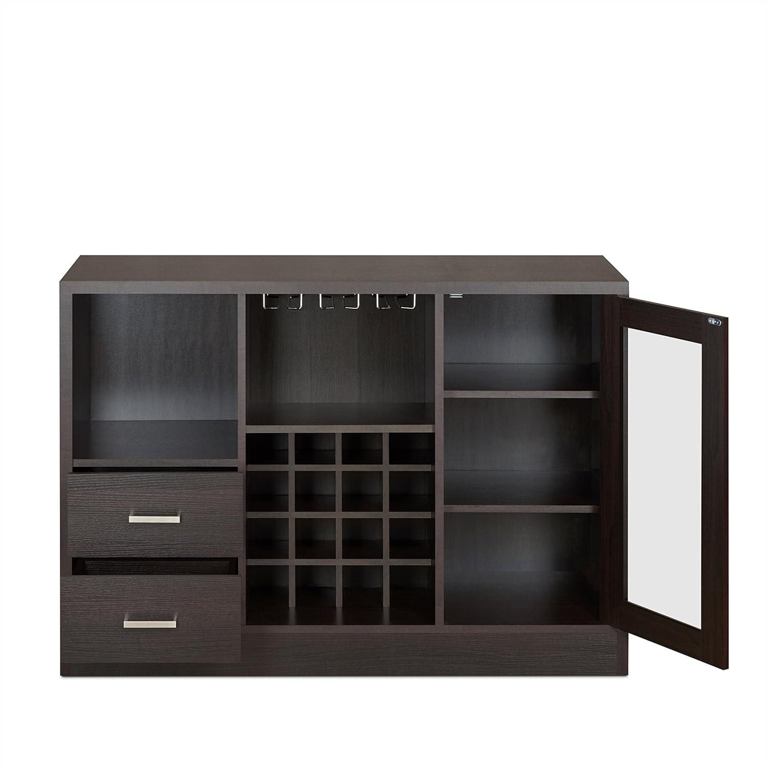 Espresso Wooden Chic Server with Wine and Glass Storage