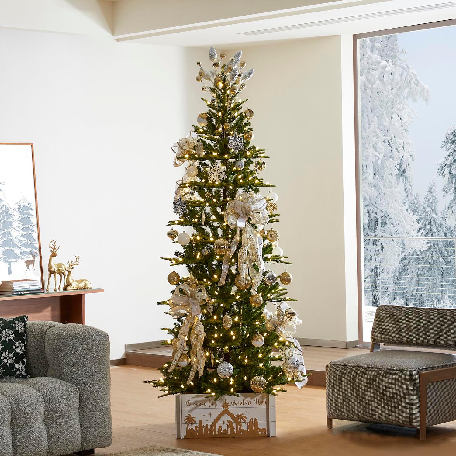 Glitz Design Glitzhome 9ft Pre-Lit Snow Flocked Fir Artificial Christmas Tree with 650 Warm White