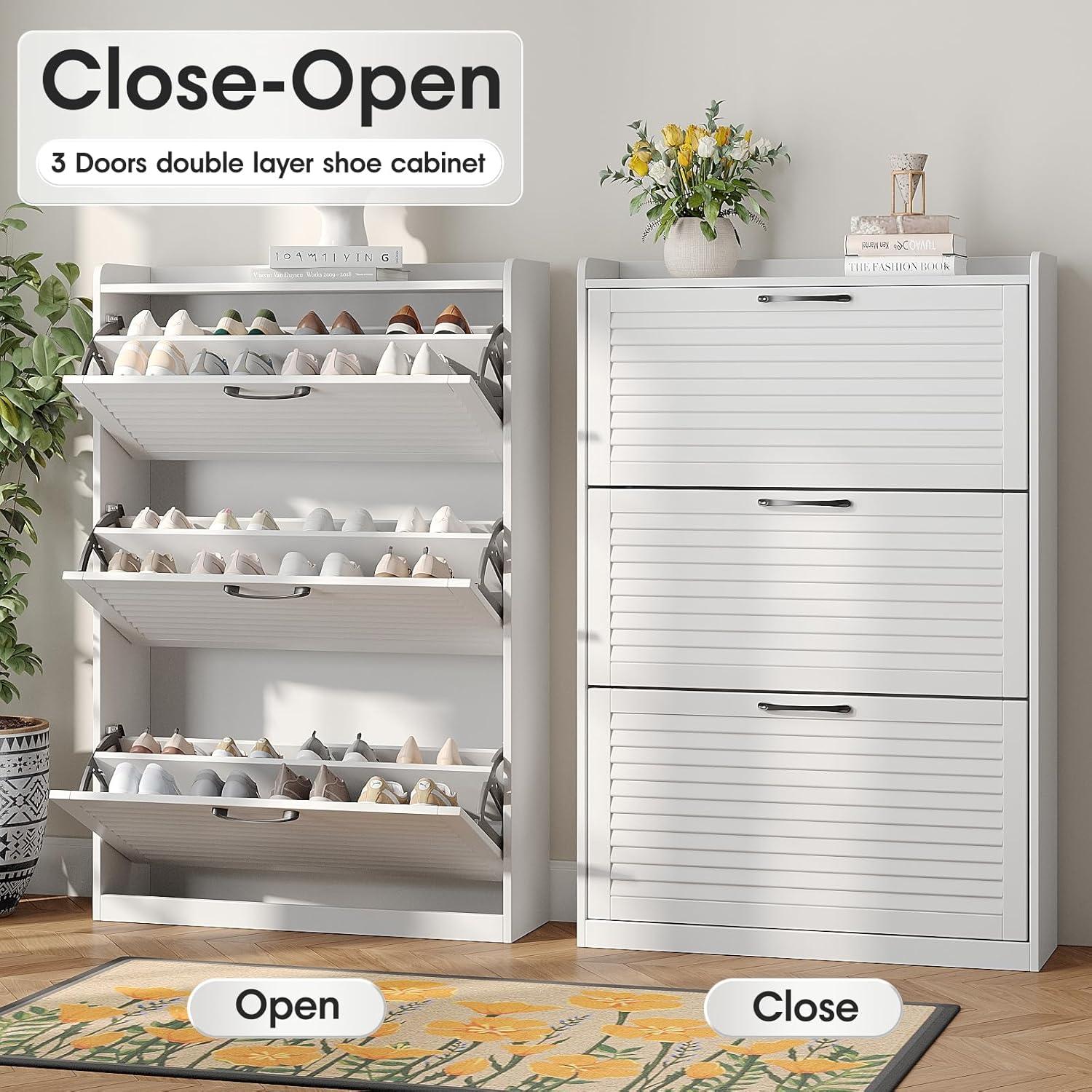 VEANERWOOD Shoe Storage Cabinet with 3 Flip Drawers Modern Shoe Rack Organizer for Entryway, White