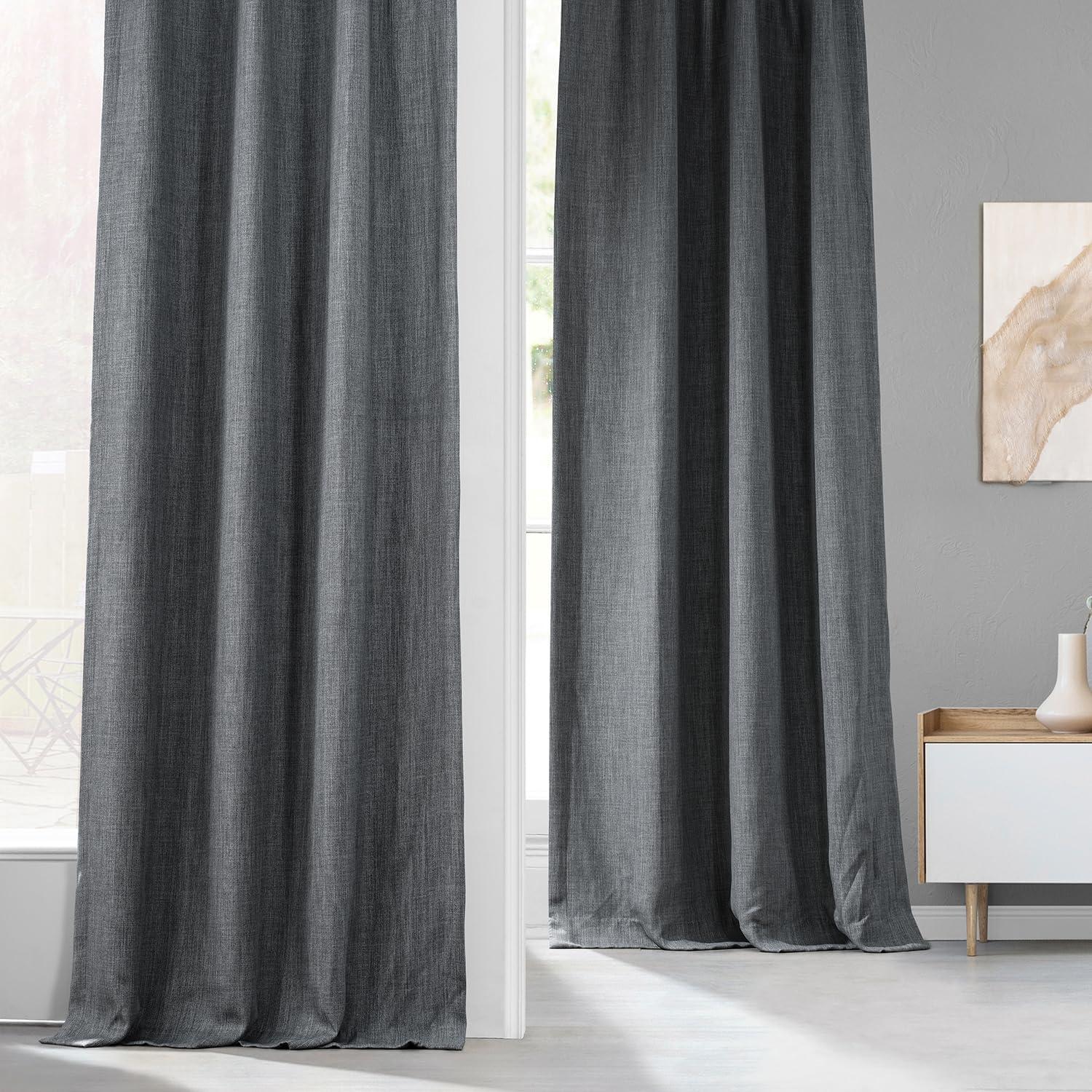 Heather Gray 84" Faux Linen Blackout Curtain Panel