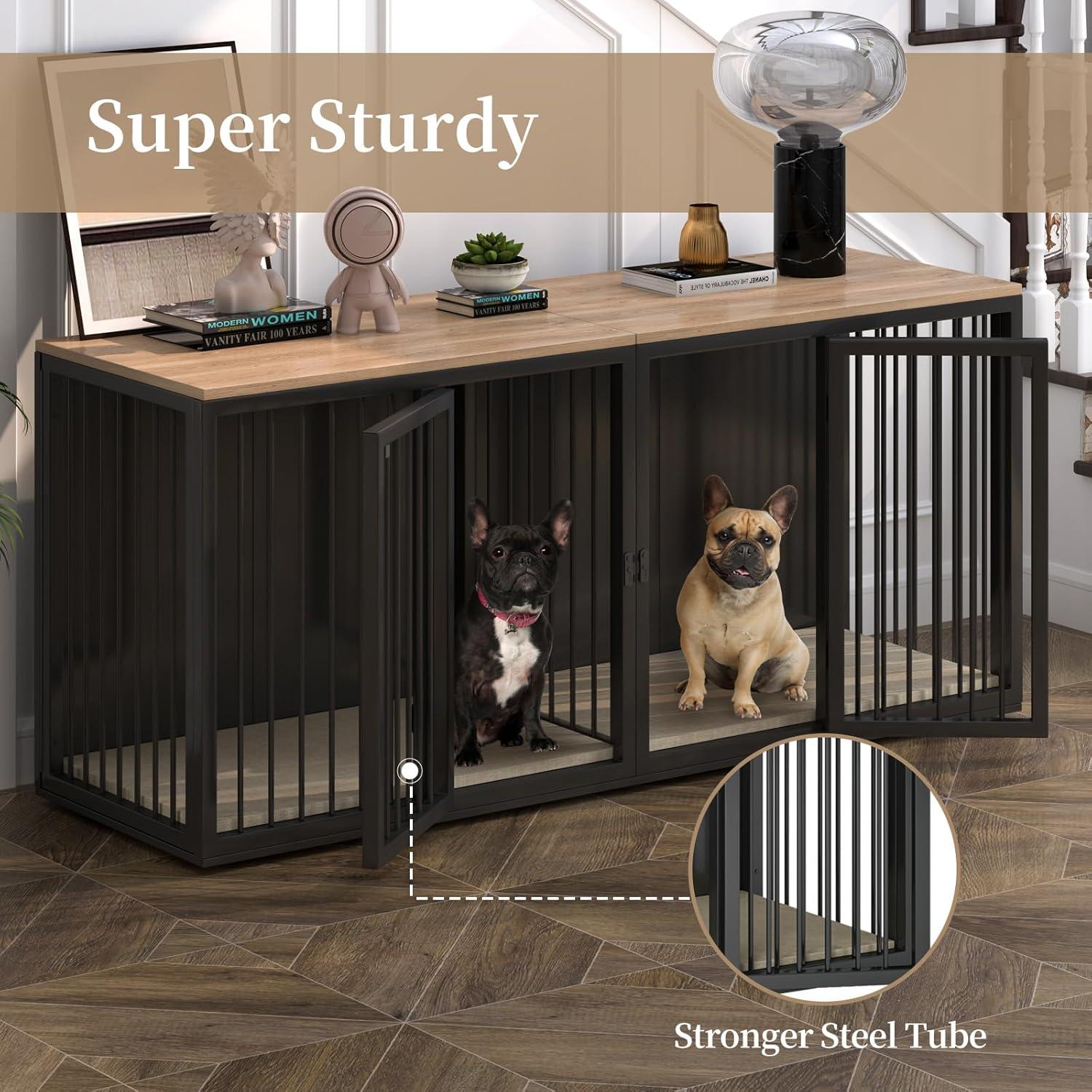 Tucker Murphy Pet™ Large Dog Crate Furniture for 2 Dogs, 71.6'' Steel Frame Dog Crate with Double Doors, Heavy Sturdy Dog Kennel