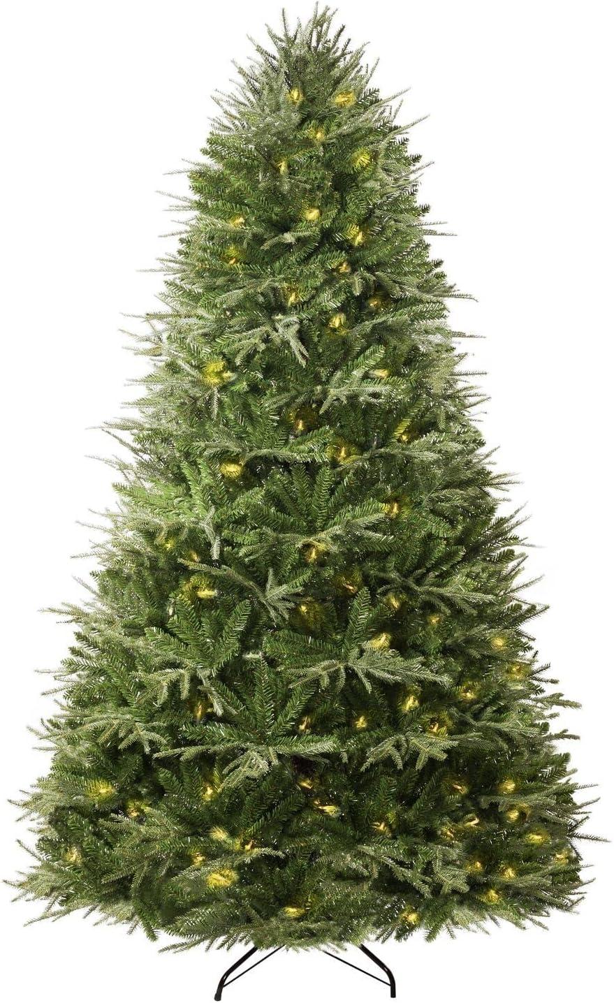 Camden 7.5ft Prelit Artificial Christmas Tree with Foot Pedal, 2755 Branch Tips, 600 Warm Lights and Metal Stand, 58" wide Realistic Hinged Christmas Tree with Lights by Naomi Home