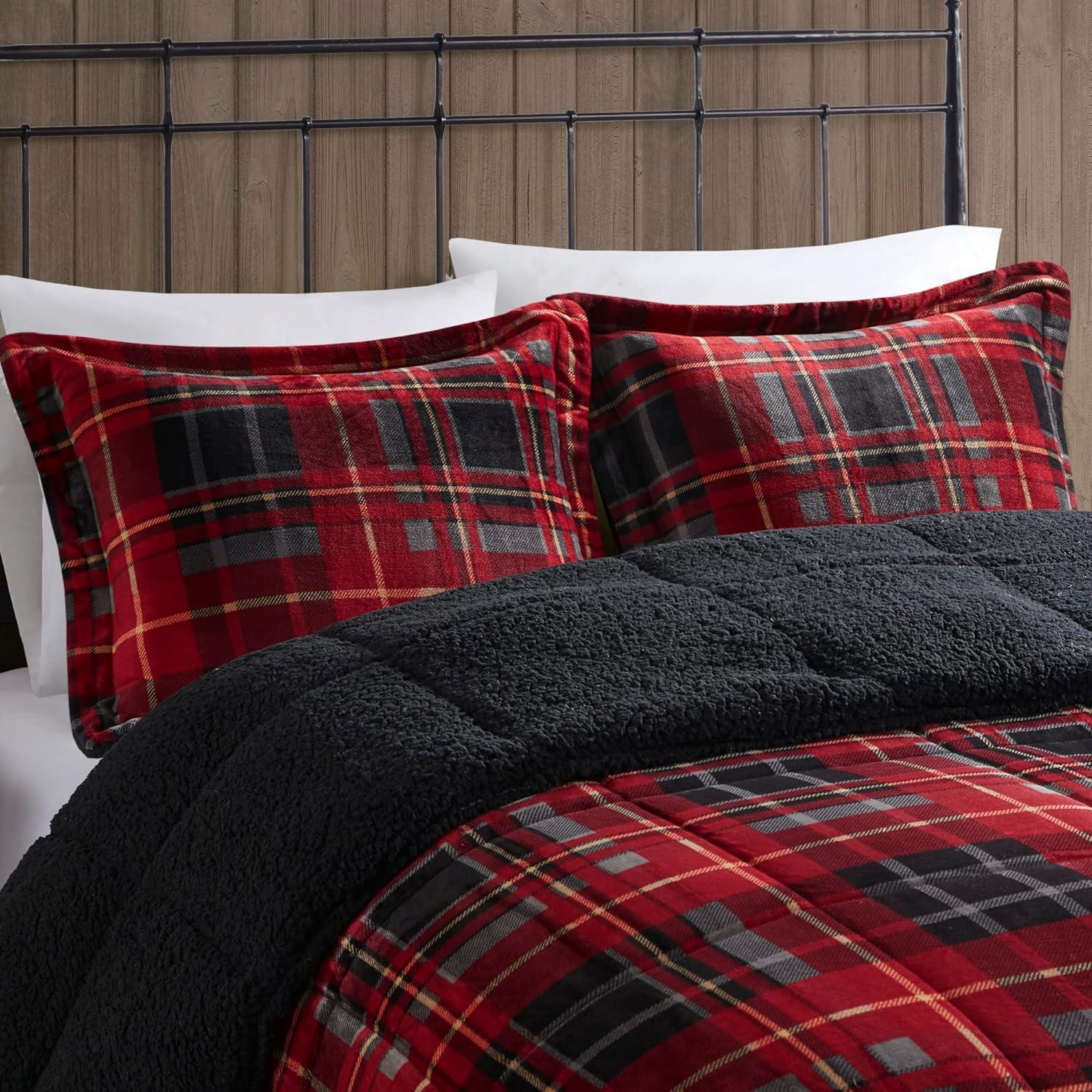 Full Red Plaid Down Alternative Bedspread Set