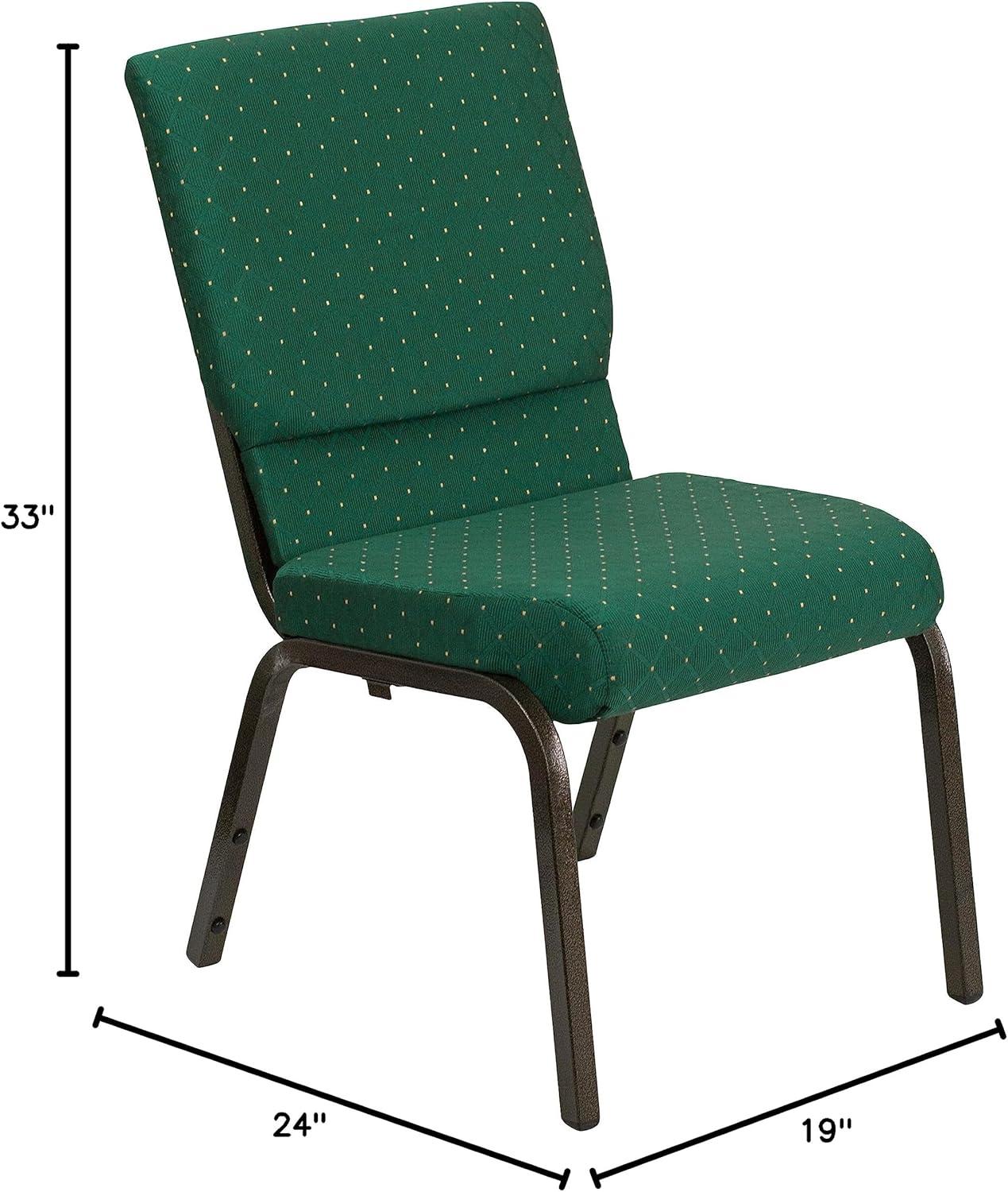 Flash Furniture HERCULES Series 18.5''W Stacking Church Chair in Green Patterned Fabric - Gold Vein Frame