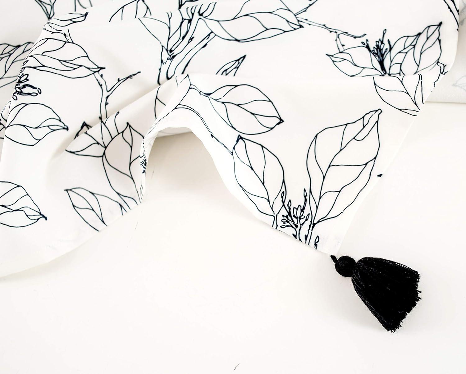 Elegant Black and White Polyester Rectangular Table Cloth with Tassels