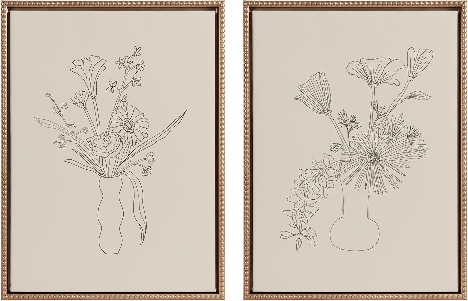 (Set of 2) 18"x24" Sylvie Beaded Floral Study 1 and 2 Framed Canvas Arts by Kate Aurelia Holloway Gold - Kate & Laurel All Things Decor: