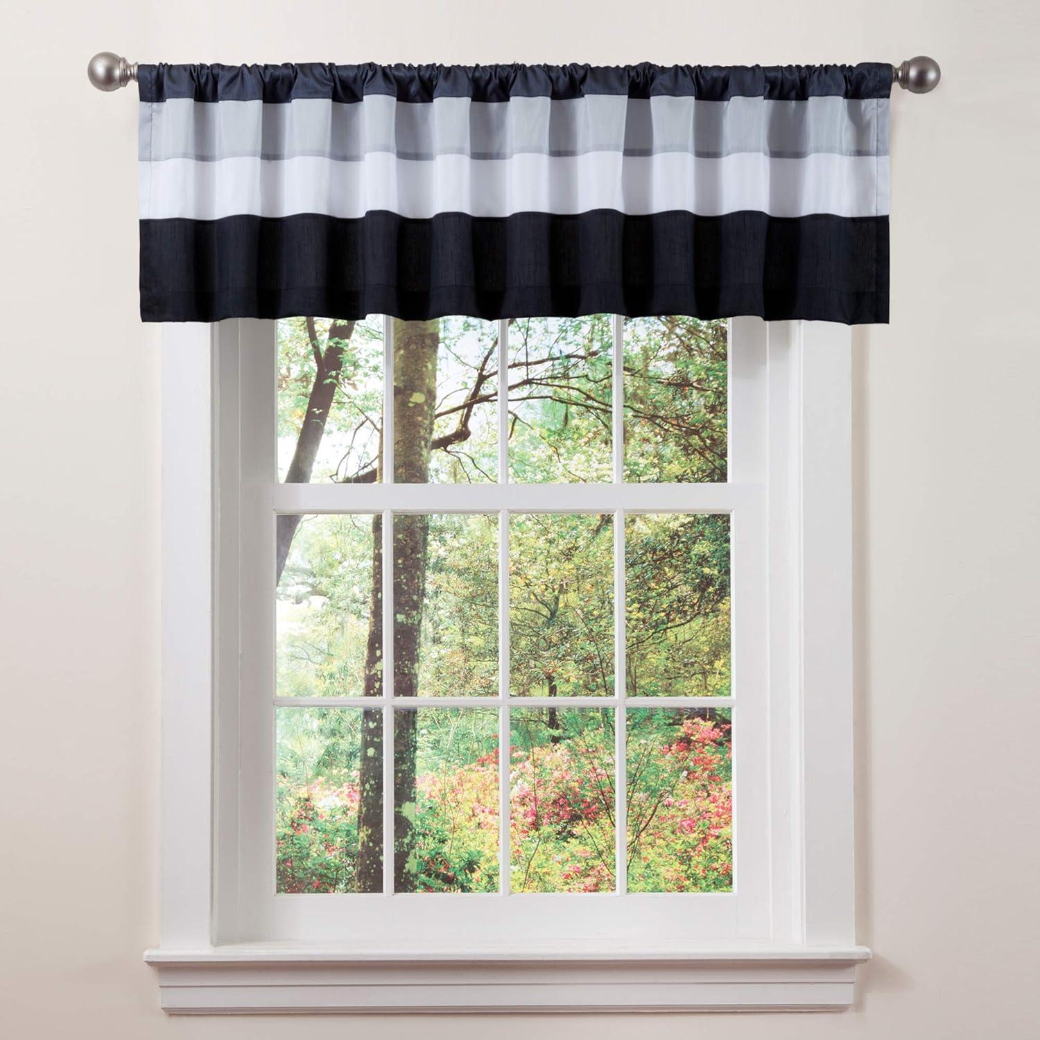 Iman White and Black Polyester Rod Pocket Valance