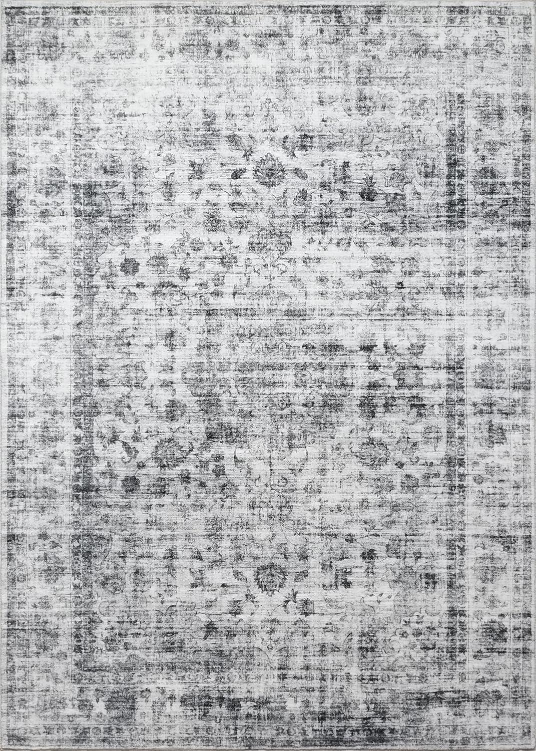 METSAVAIM 4x6 Rug | Vintage Distressed Traditional Area Rug for Living Room & Bedroom - Ultra Soft, Non-Slip Backing & Machine Washable Rug, Ideal for Indoor & Outdoor Use – White Cream & Gray