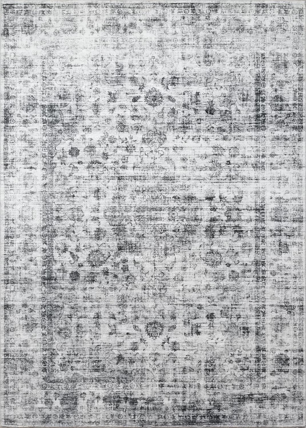 METSAVAIM 4x6 Rug | Vintage Distressed Traditional Area Rug for Living Room & Bedroom - Ultra Soft, Non-Slip Backing & Machine Washable Rug, Ideal for Indoor & Outdoor Use – White Cream & Gray