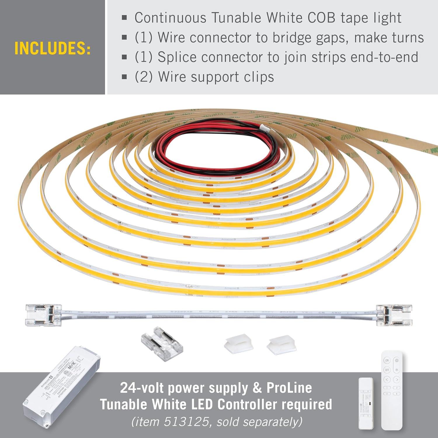 RibbonFlex Pro 24V Tunable White COB LED Strip Light Tape, 240 Lumens/Ft, 5M