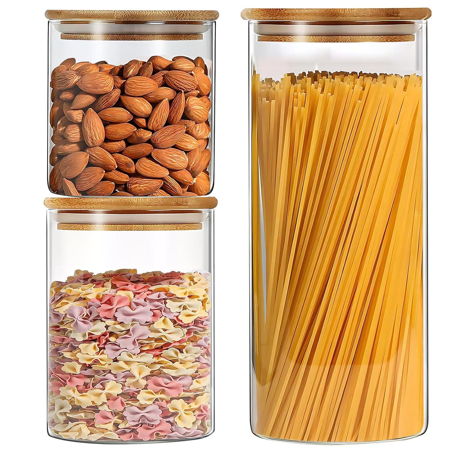 Juvale 3 Pack Glass Storage Containers with Bamboo Lids, Airtight Canisters for Pantry (32.5 oz)