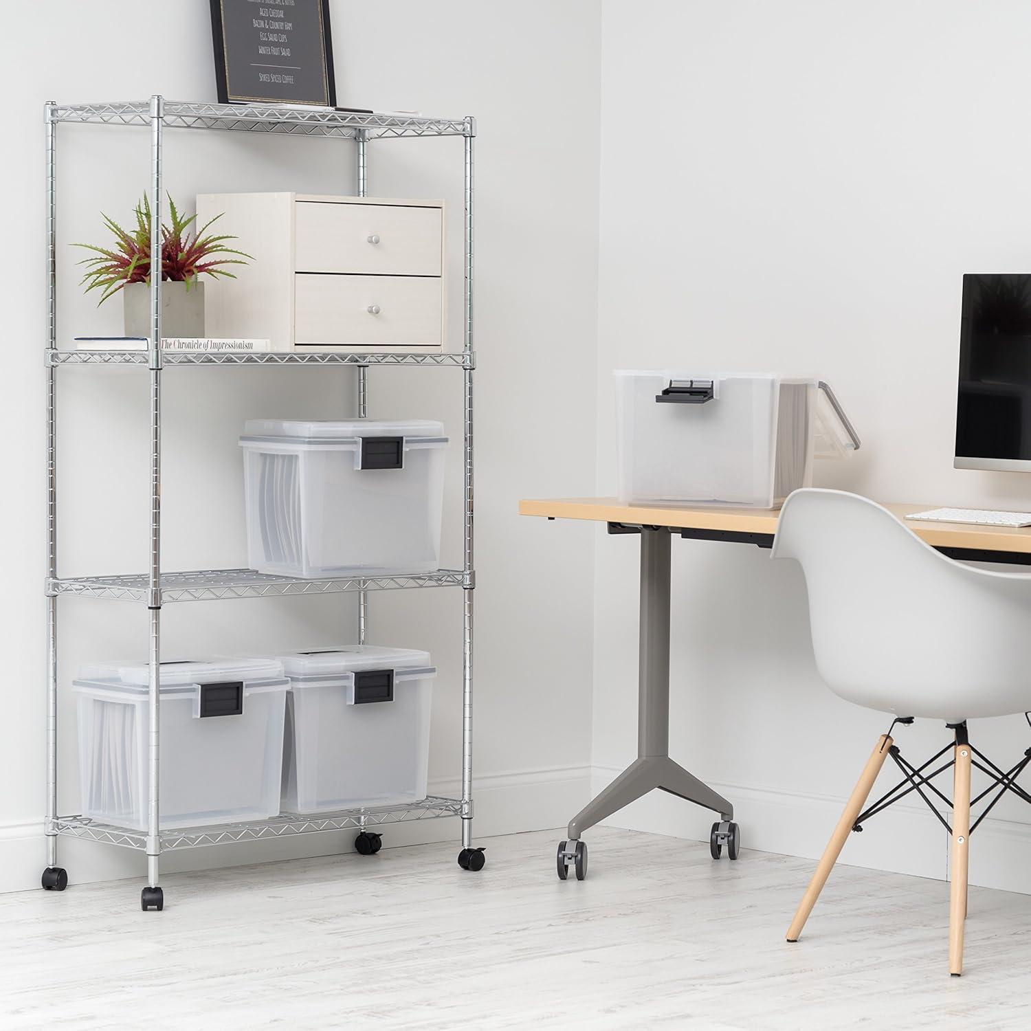 IRIS USA File Box WeatherPro Portable File Organizer Plastic File Box for Letter File w/ Organizer-Lid, Clear 19 Qt. 4 Pack