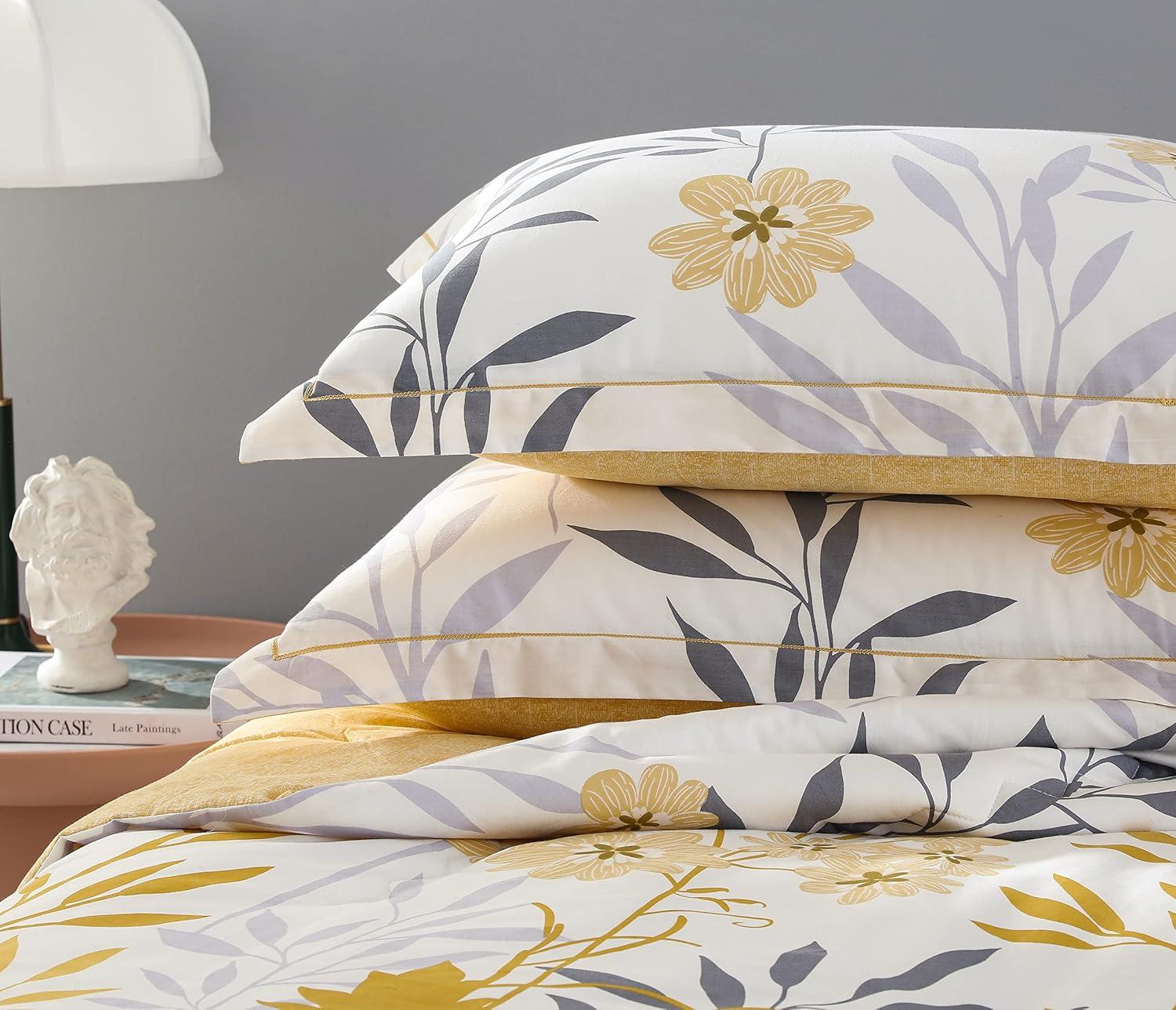 King Size White Cotton Reversible Floral Comforter Set