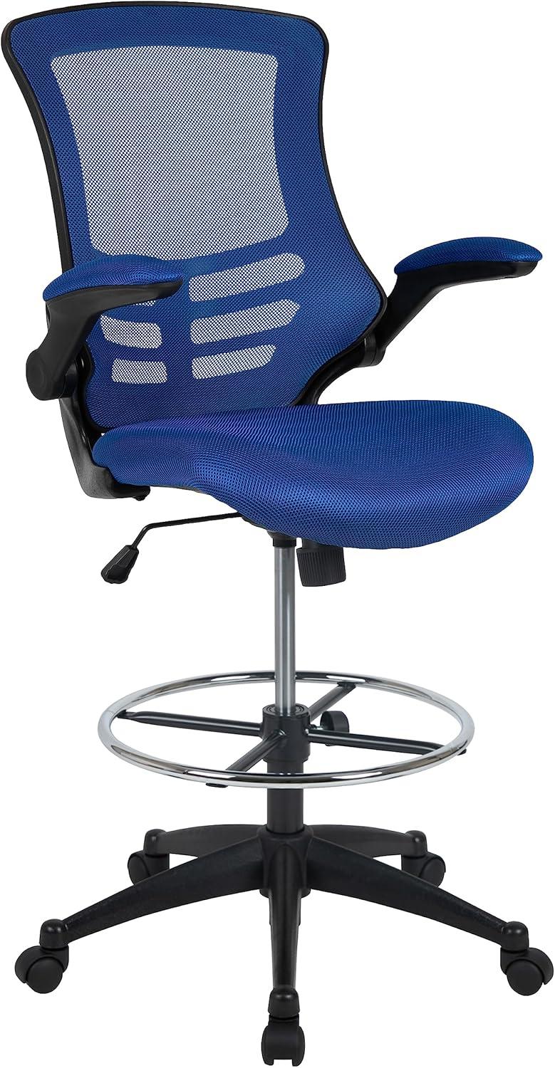 ErgoFlex Blue Mesh and Leather Drafting Chair with Adjustable Arms