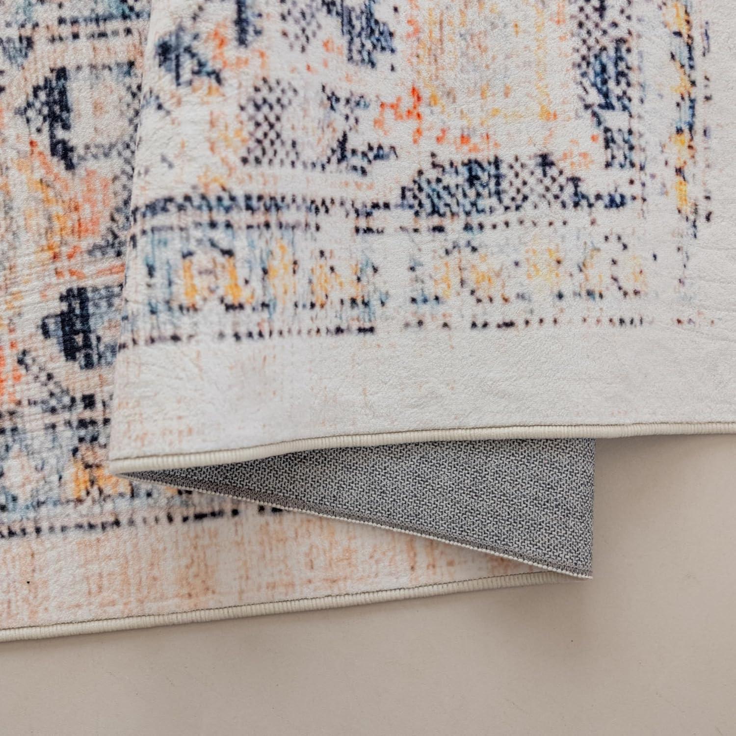 VK VK·LIVING 9x12 Area Rug Washable Rugs for Living Room Rug Vintage Design Boho Rug with Non Slip Living Room Rug Bedroom Carpet Stain Resistant, Home Decor, Blue&Orange